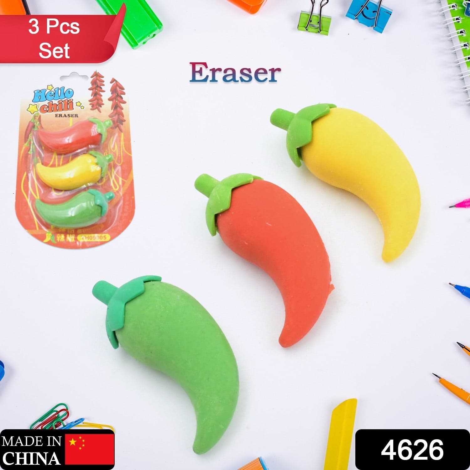 3D Fancy Colorful Chili Shape Erasers of Mini Novelty Eraser Set (3 Pc) thumbnail 2