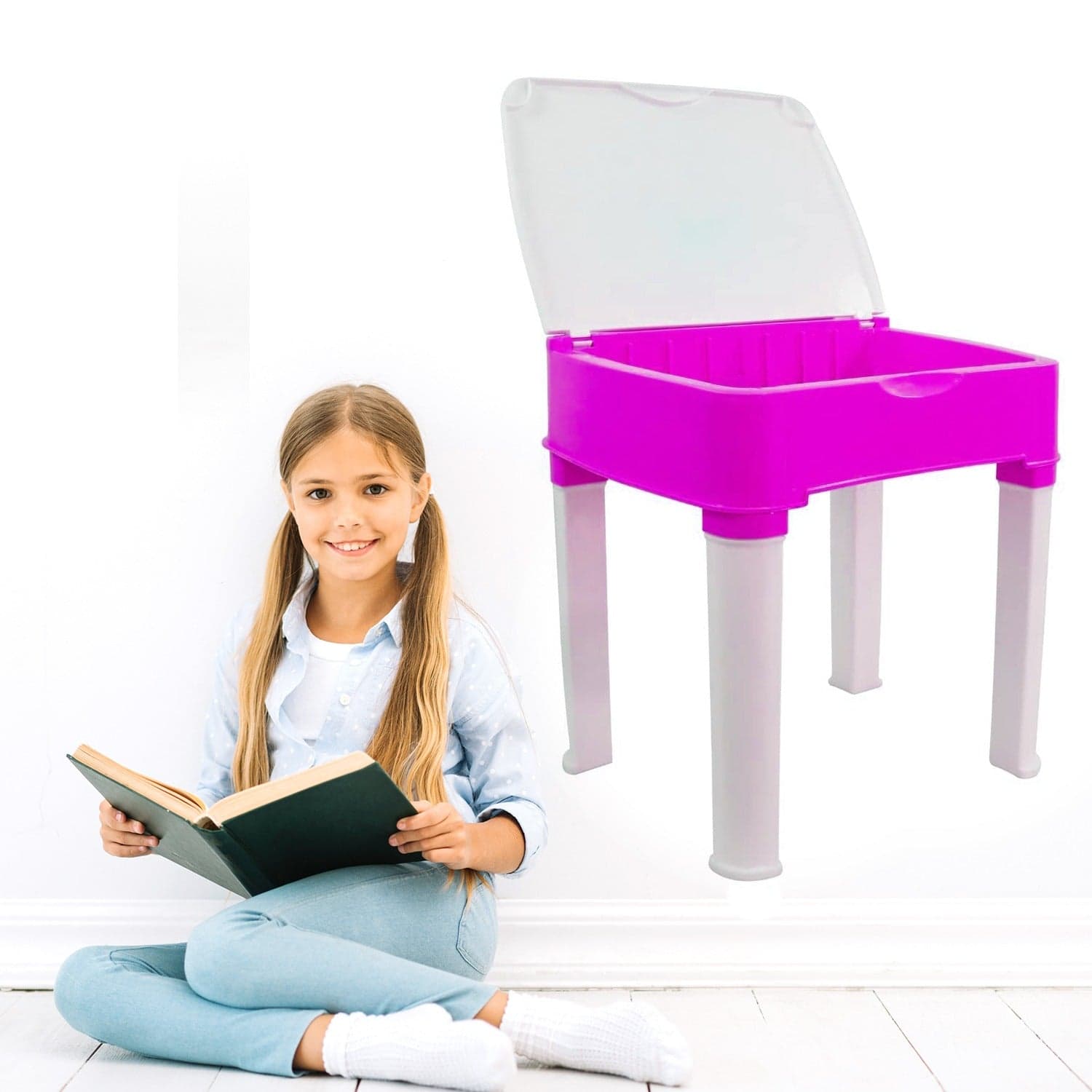 Study Table And Chair Set For Boys And Girls With Small Box Space For Plastic High Quality Study Table (Pink) thumbnail 3