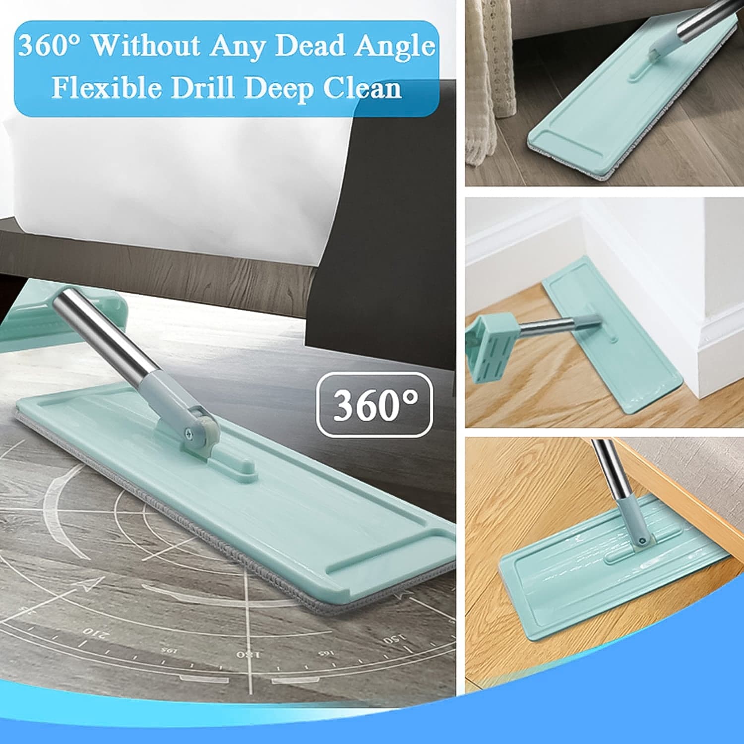 360Degree Rotation Flat Mop Floor Cleaning Microfiber Squeeze Mop Floor Clean. thumbnail 4