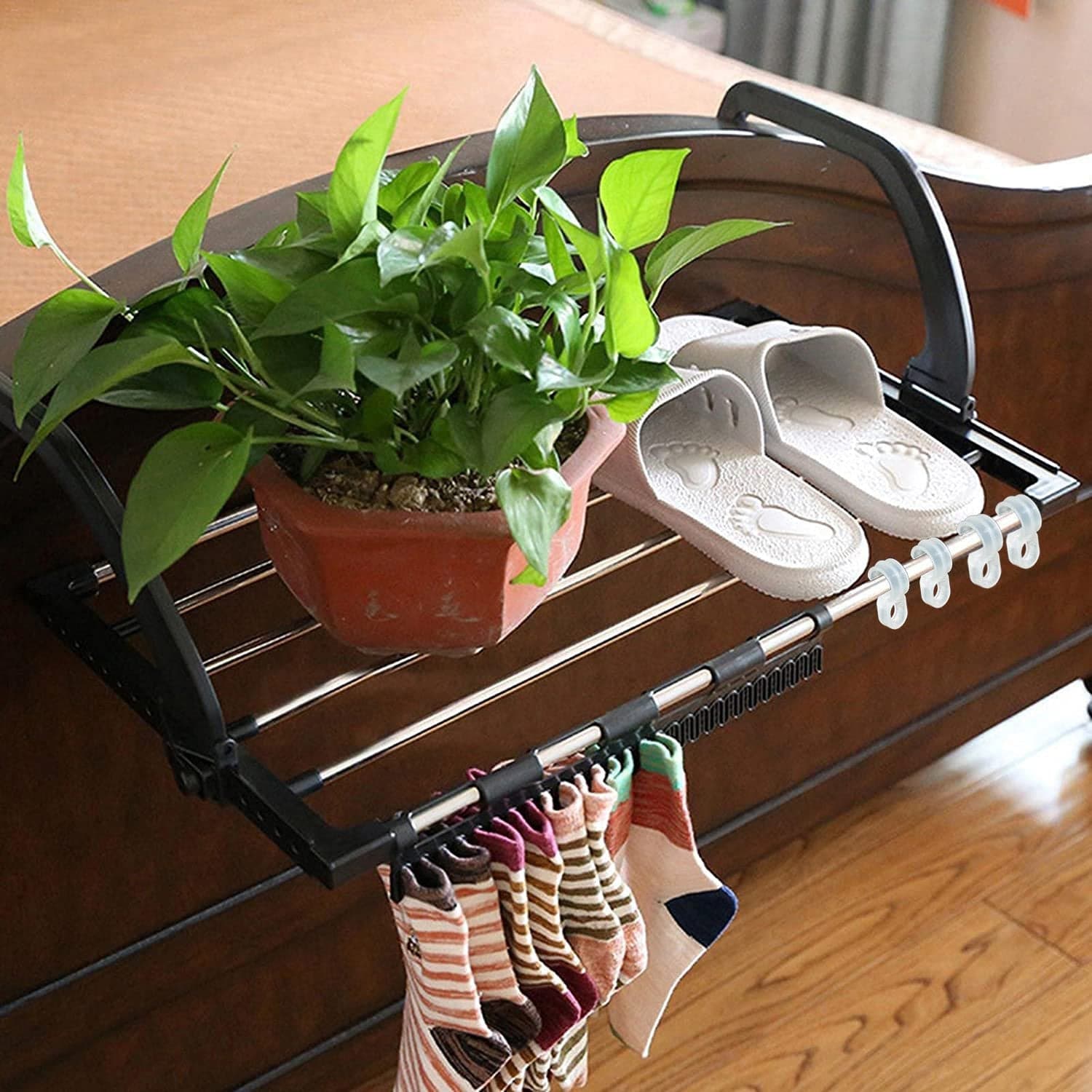 Adjustable Folding Clothes Drying Racks Hanger Shelf thumbnail 3