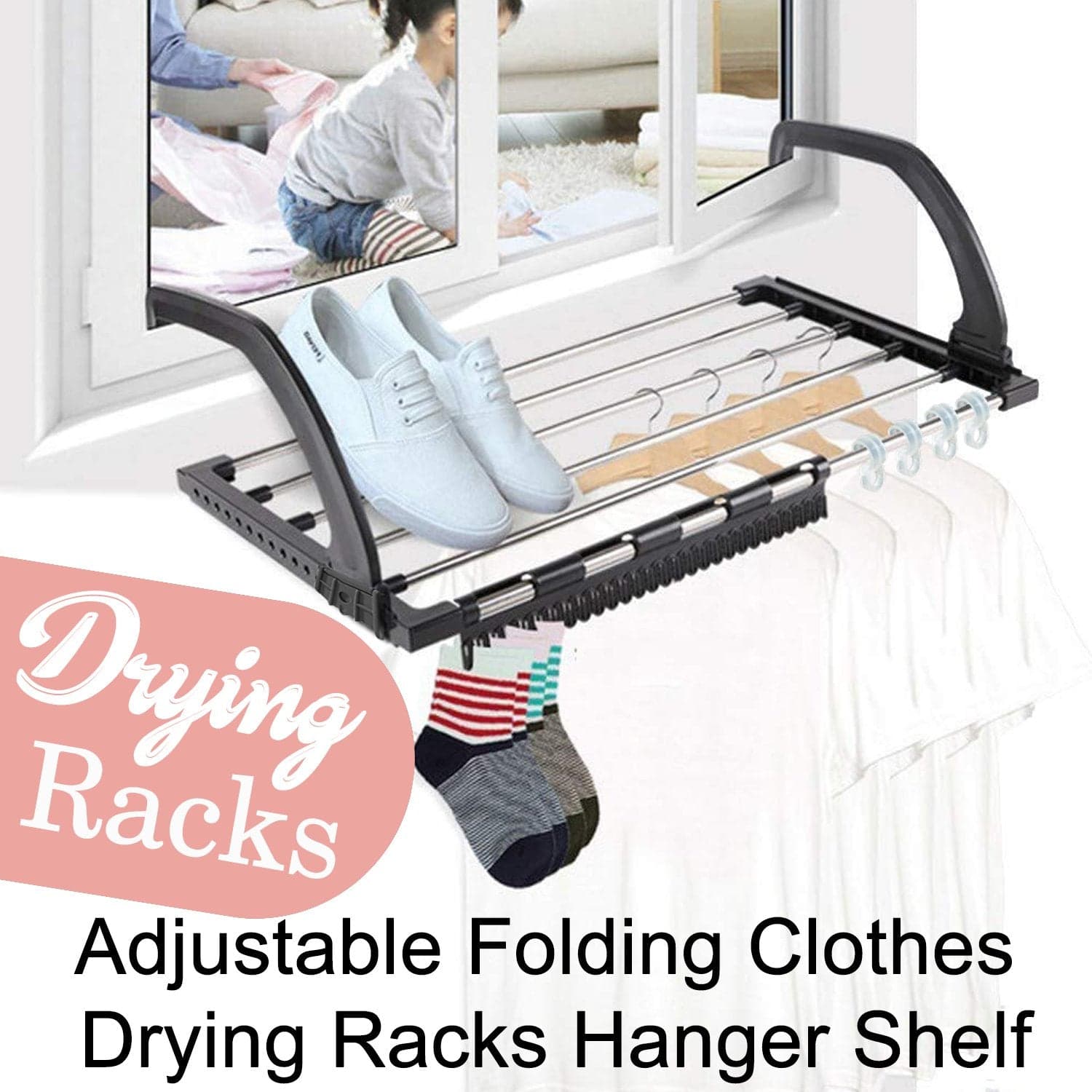Adjustable Folding Clothes Drying Racks Hanger Shelf thumbnail 6