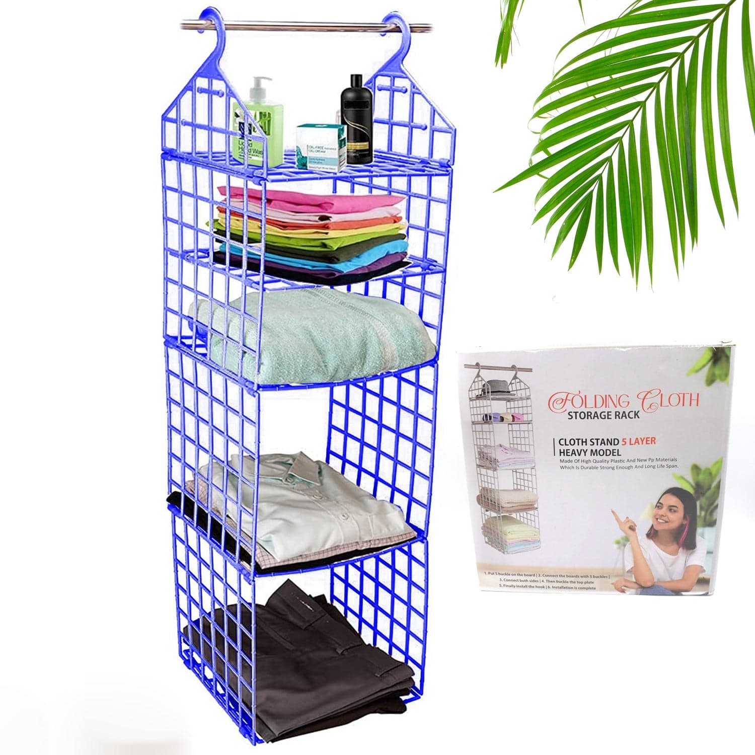 Multipurpose 5 Layer Folding Clothes Storage Racks||Closet For Students Wardrobe Shelves Socks ID-4670 thumbnail 1