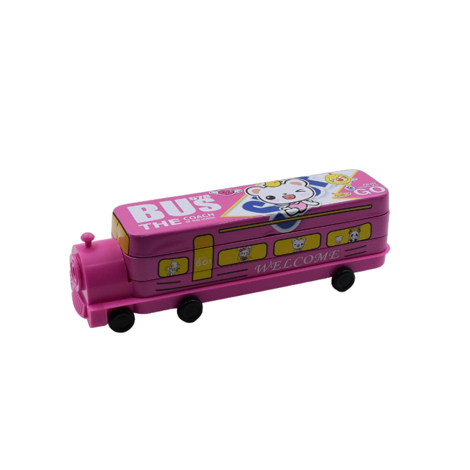 Double Decker Metal Bus Compass Case of 2-Layer with Movable Wheels & Sharpener for Kids thumbnail 4