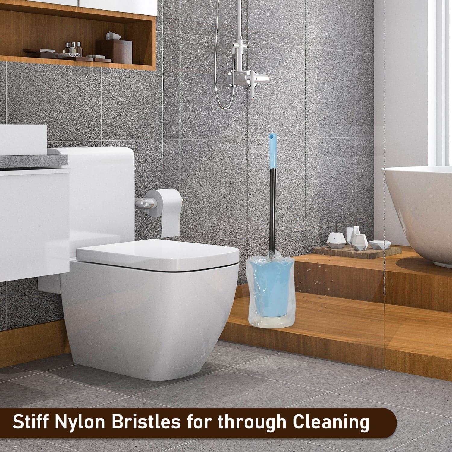 Premium Toilet Plastic Brush with Holder Stand Western and Indian Toilet Bathroom Cleaning thumbnail 6