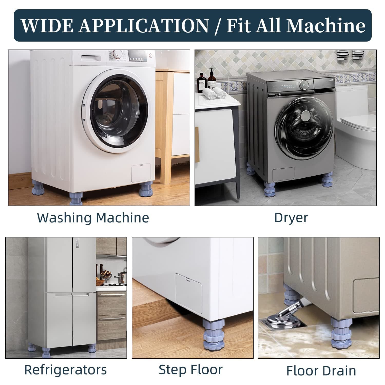 Adjustable Anti-Vibration Washing Machine Support Stand of Non-Slip PVC Lifting Stand (4 Pc Set) thumbnail 6