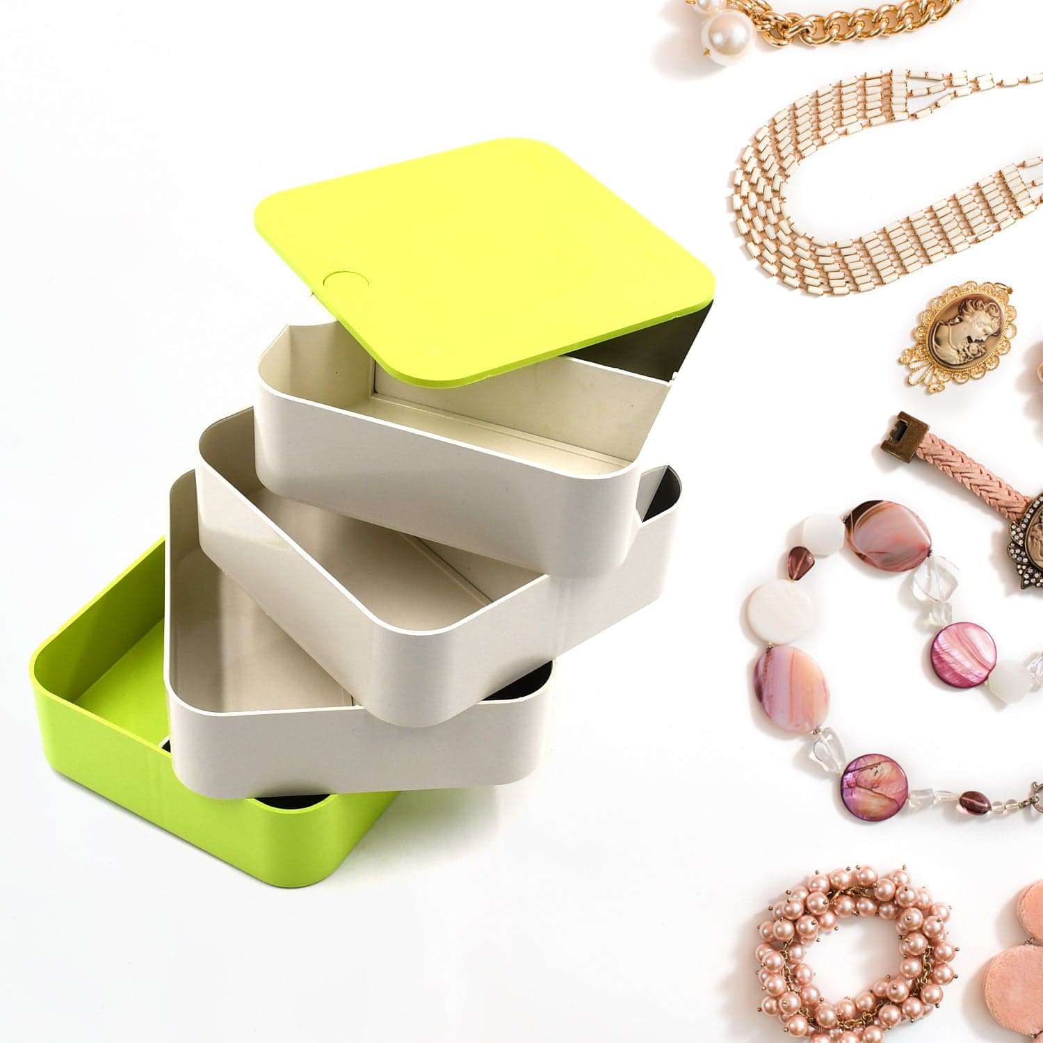 4 Layers Jewelry Box, 360 Degree Rotating Jewelry Box, Jewelry And Earring Organizer Box, Accessory Storage Box thumbnail 1
