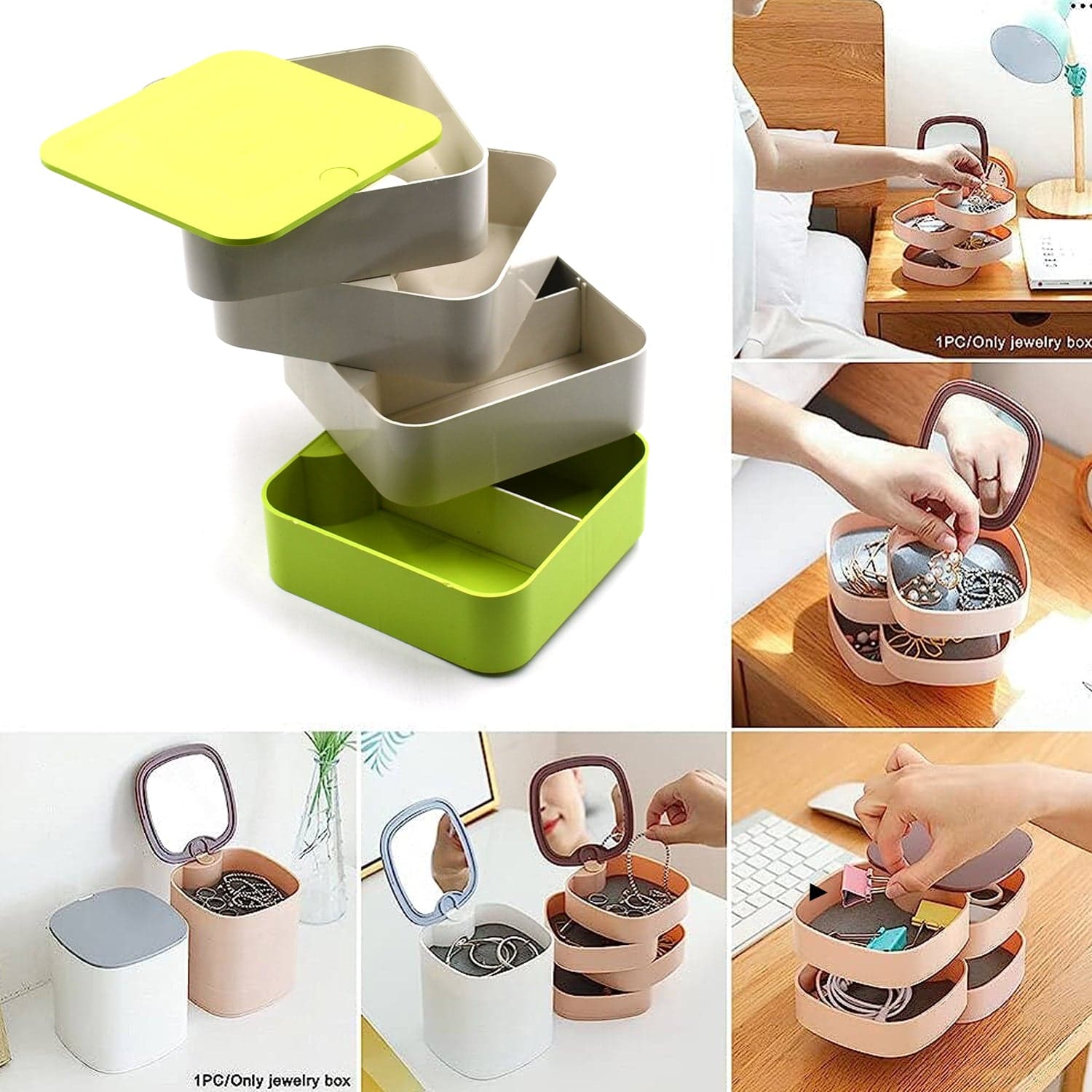4 Layers Jewelry Box, 360 Degree Rotating Jewelry Box, Jewelry And Earring Organizer Box, Accessory Storage Box thumbnail 3