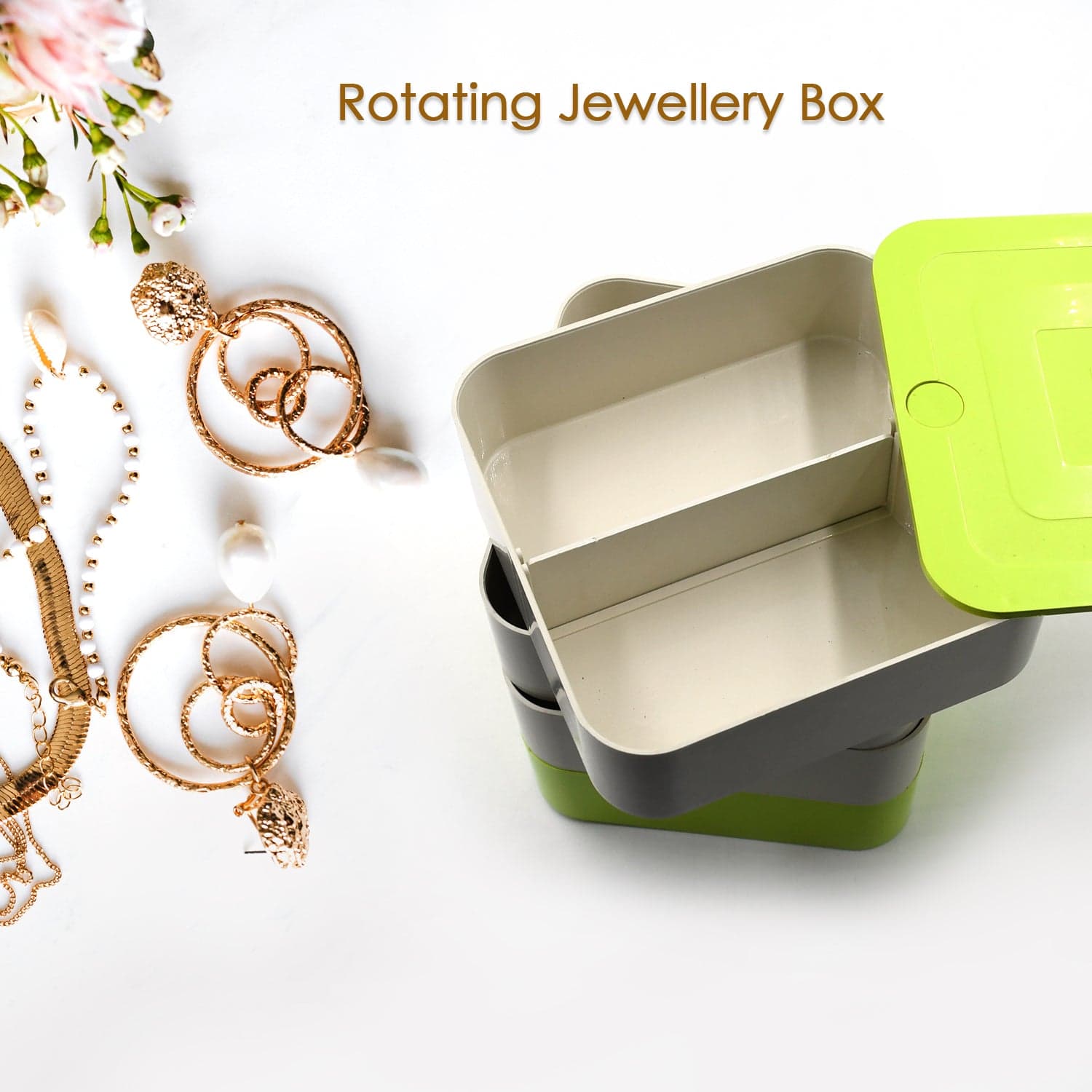 4 Layers Jewelry Box, 360 Degree Rotating Jewelry Box, Jewelry And Earring Organizer Box, Accessory Storage Box thumbnail 5