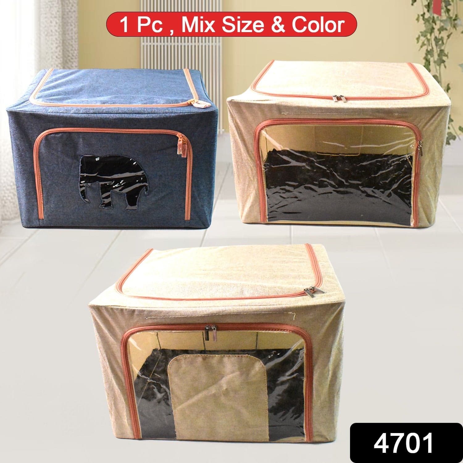 Zippered Closet Storage Box with Lid, With Window (Mix Design & Size / 1 Pc) thumbnail 2