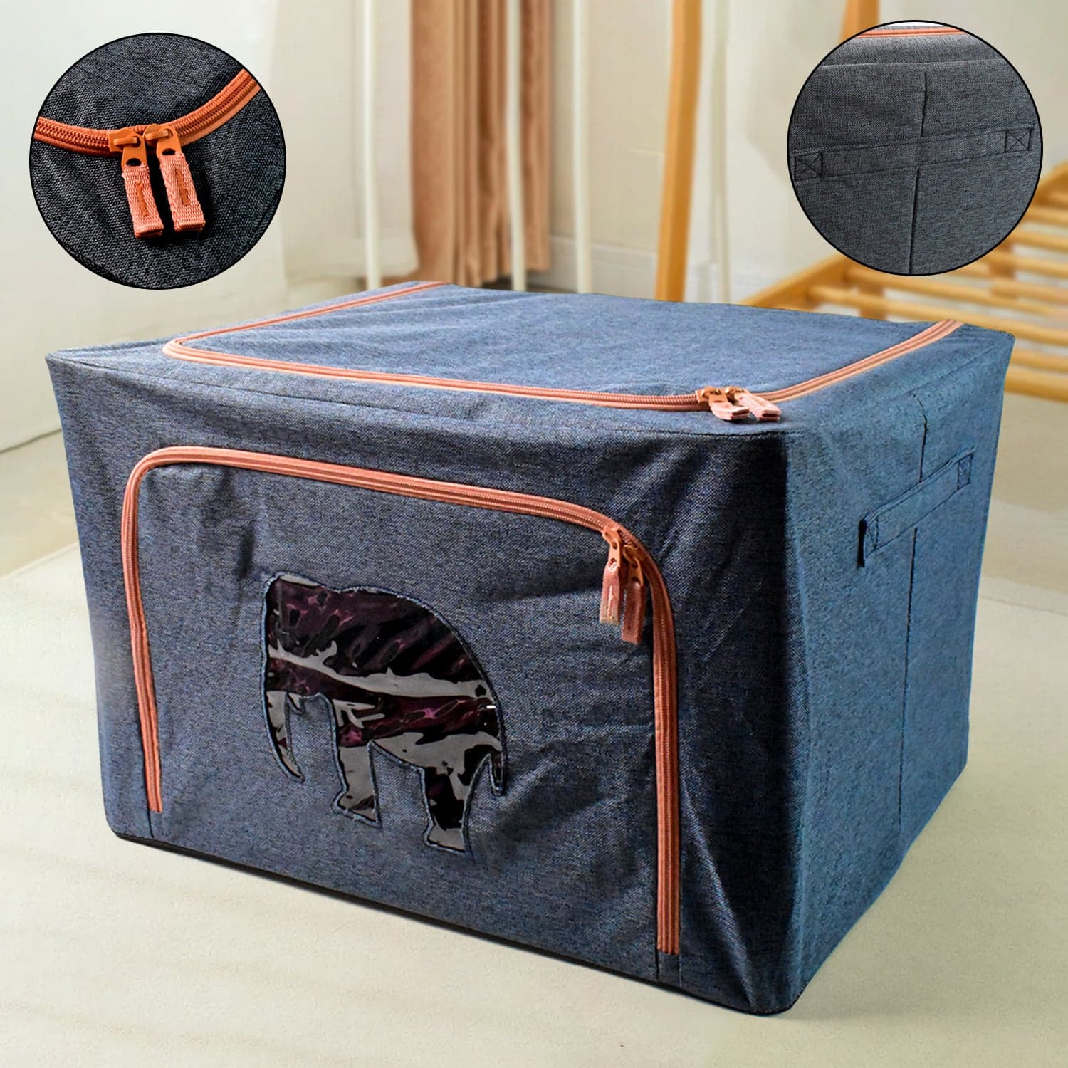 Zippered Closet Storage Box with Lid, With Window (Mix Design & Size / 1 Pc) thumbnail 4