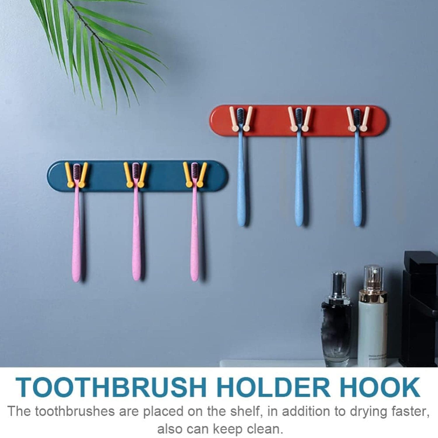 Toothbrush Holder Plastic Bathroom Accessories Organizer Wall Mounted Hanging Mount Shelf & Hooks (1pc) thumbnail 3