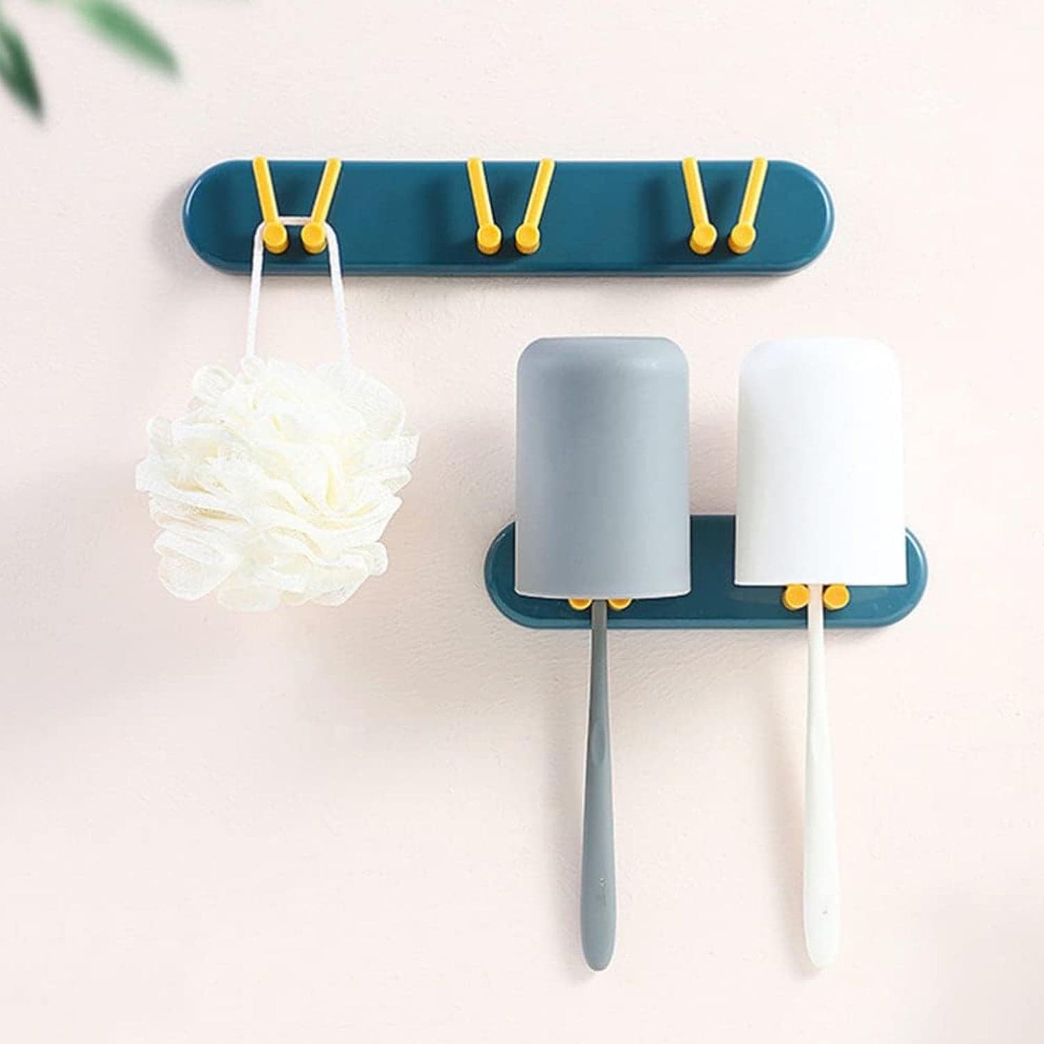 Toothbrush Holder Plastic Bathroom Accessories Organizer Wall Mounted Hanging Mount Shelf & Hooks (1pc) thumbnail 4