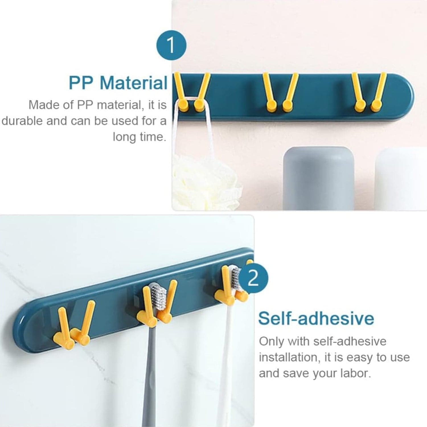 Toothbrush Holder Plastic Bathroom Accessories Organizer Wall Mounted Hanging Mount Shelf & Hooks (1pc) thumbnail 6