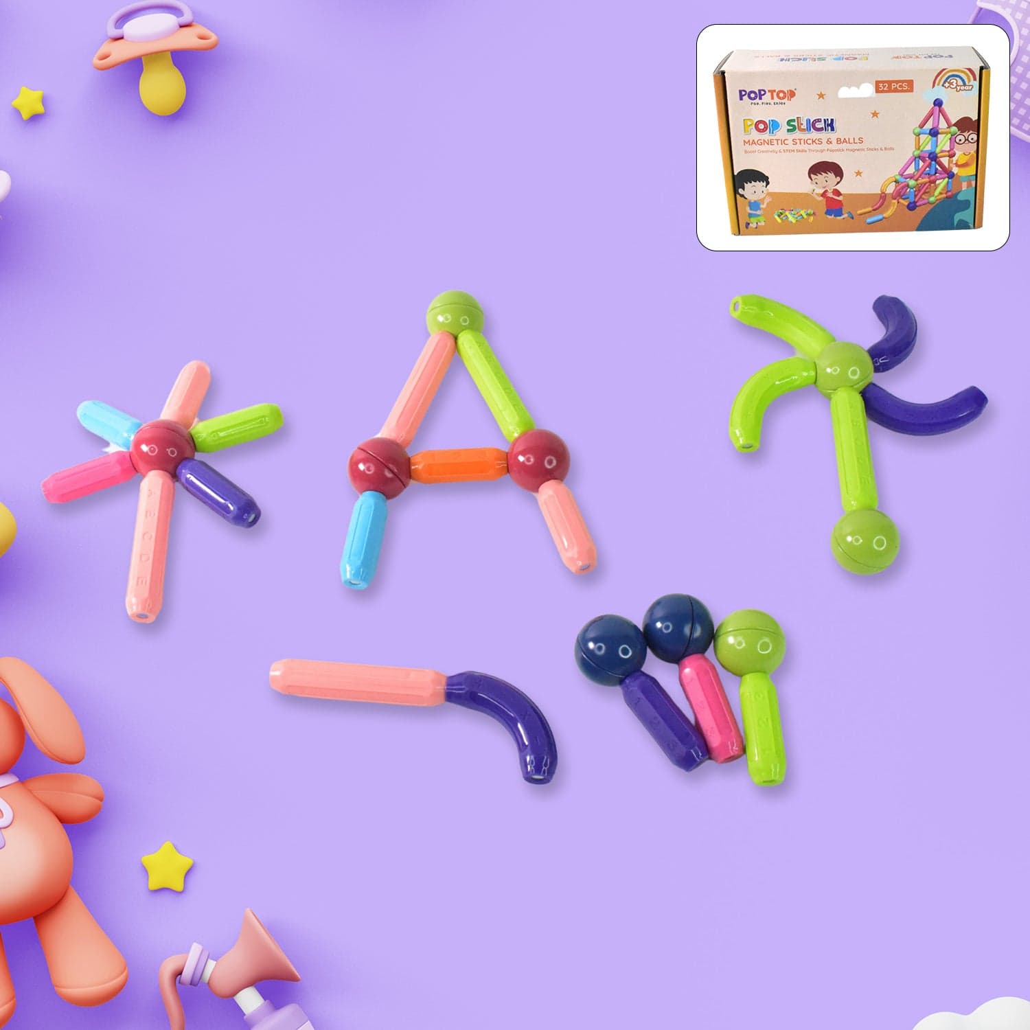 Magnetic Sticks Building Blocks Learning Toy for Kids (32 Pc) thumbnail 1