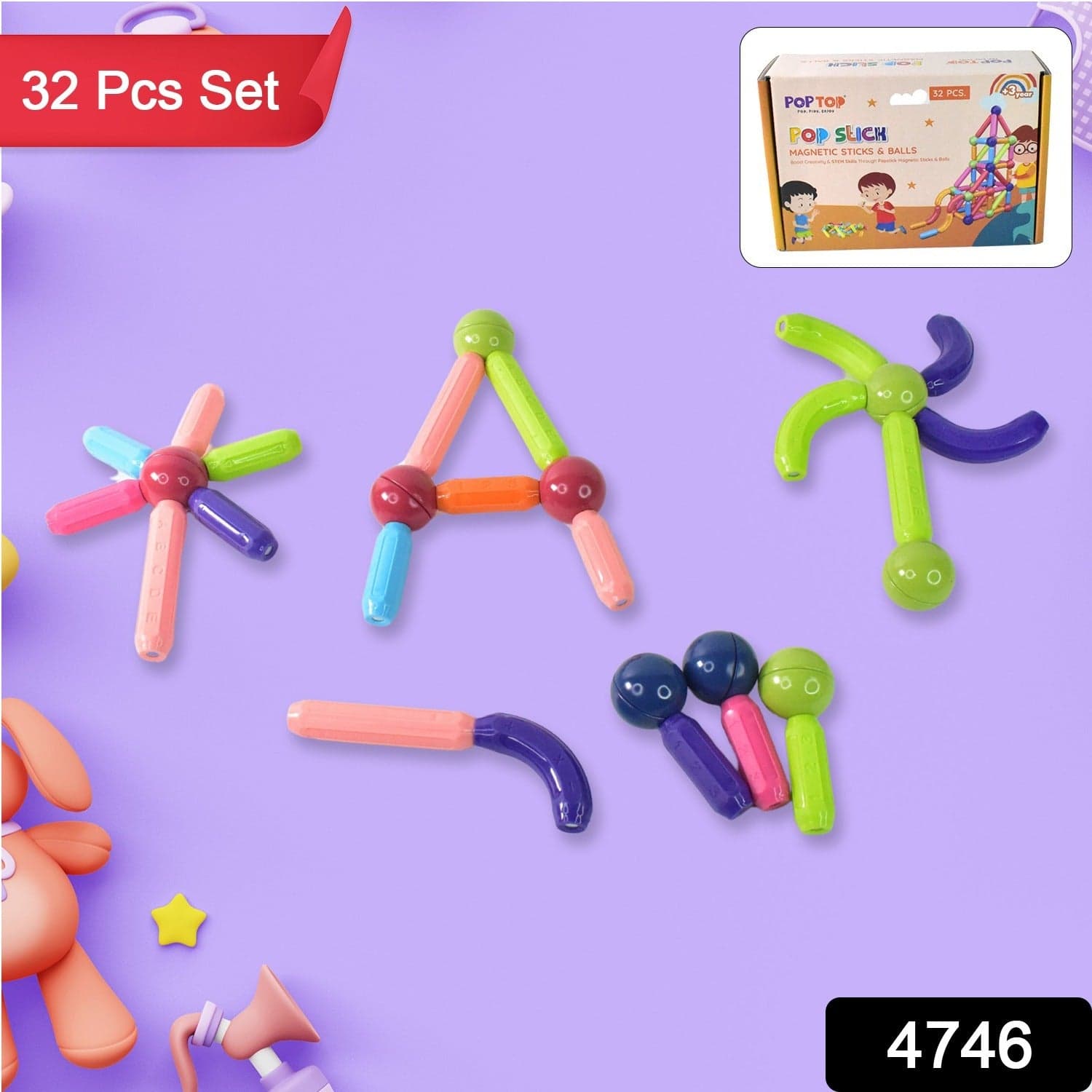 Magnetic Sticks Building Blocks Learning Toy for Kids (32 Pc) thumbnail 2