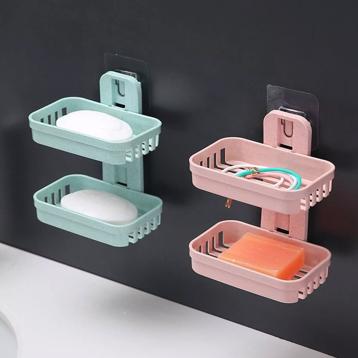 Plastic Double Layer - Soap Stand, Holder, Wall Soap Box Sturdy Vacuum Dispenser Tray thumbnail 1
