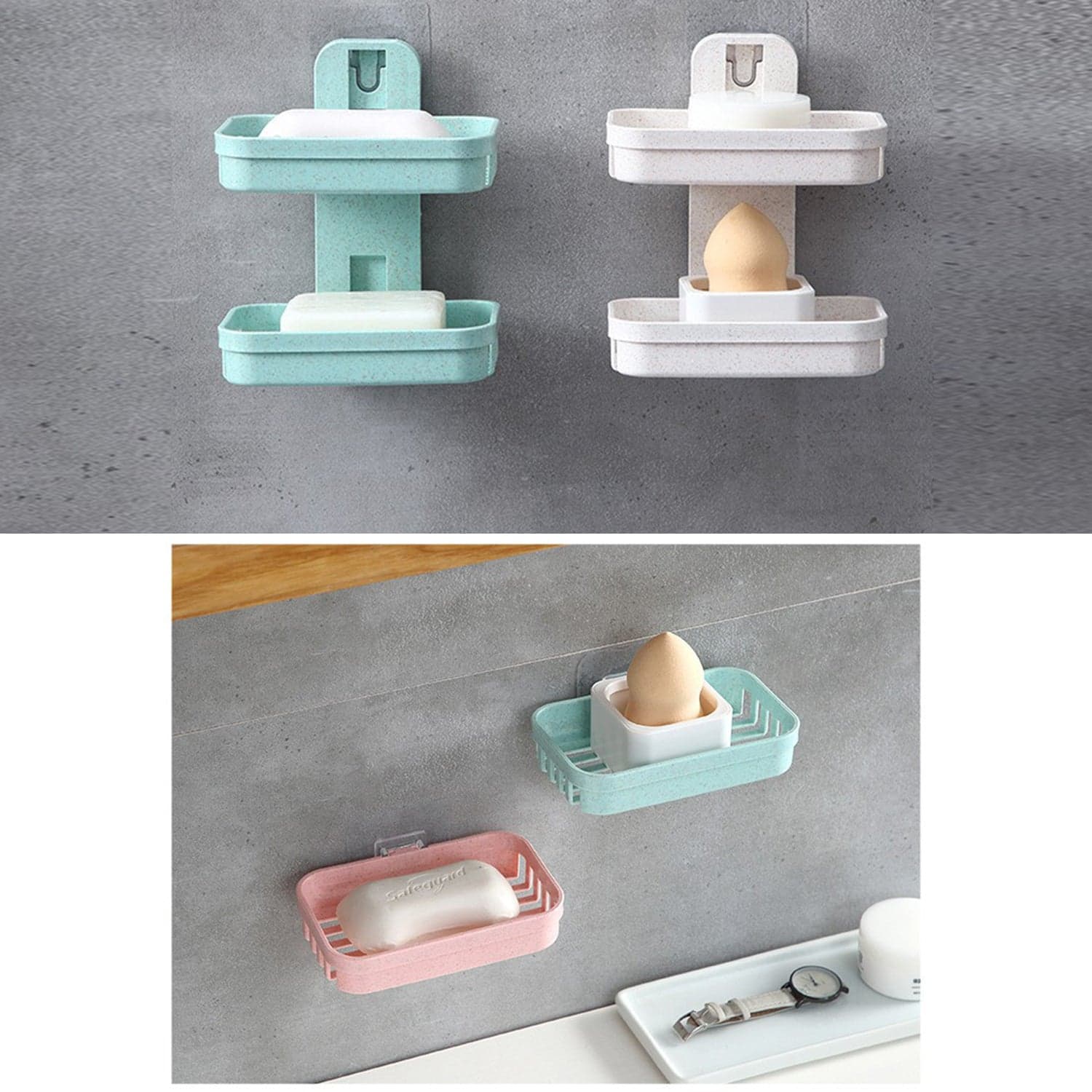 Plastic Double Layer - Soap Stand, Holder, Wall Soap Box Sturdy Vacuum Dispenser Tray thumbnail 4