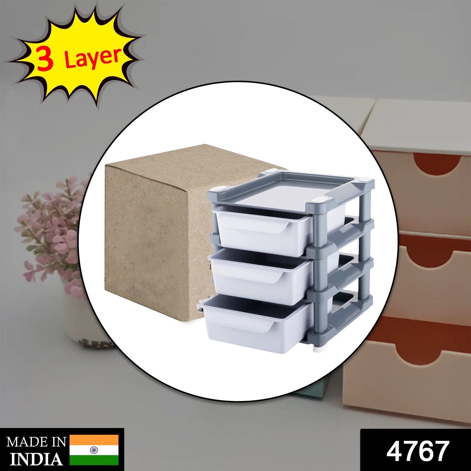 Mini 3 Layer Drawer Used for storing makeup equipment's and kits used by women's and ladies. thumbnail 2