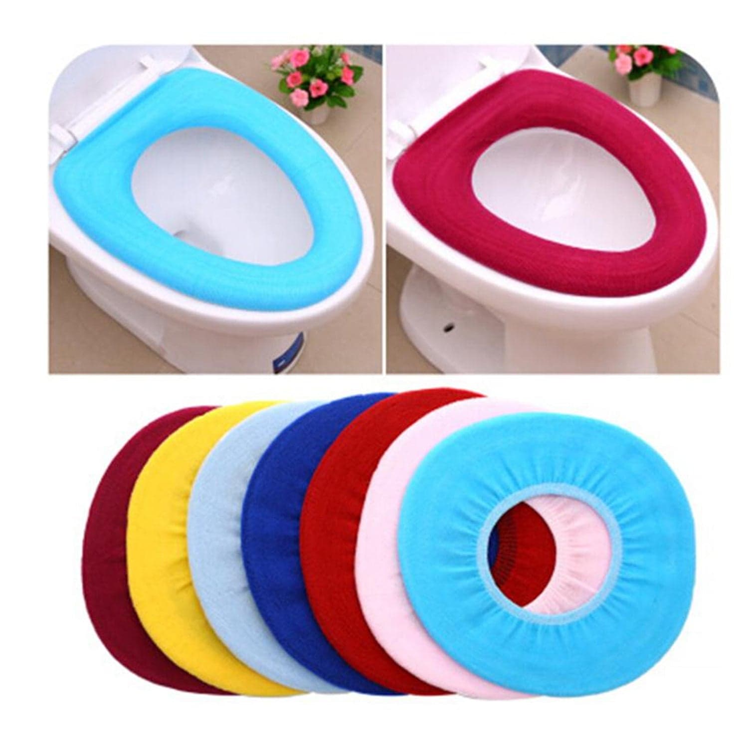 Bathroom Soft Thicker Warmer Stretchable Washable Cloth Toilet Seat Cover (1pc) thumbnail 1