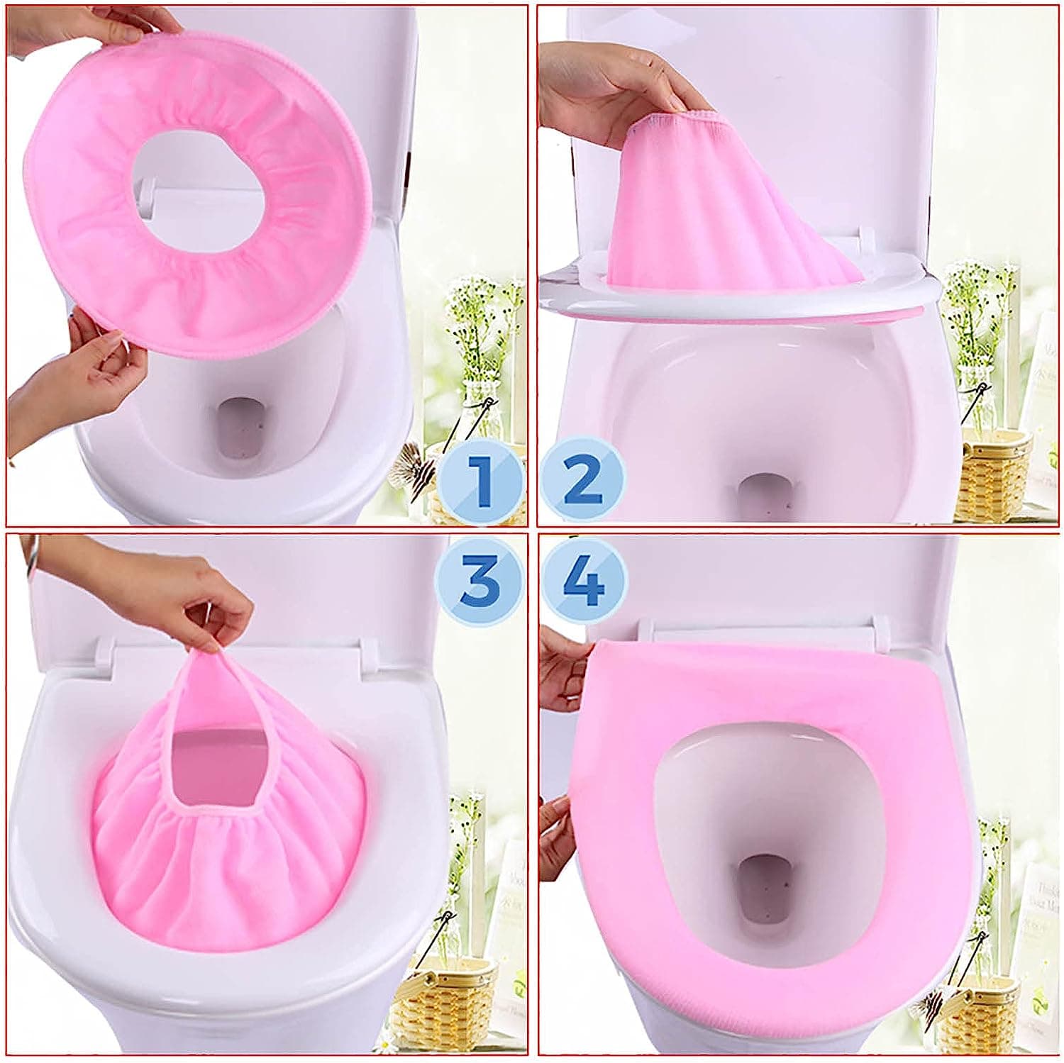 Bathroom Soft Thicker Warmer Stretchable Washable Cloth Toilet Seat Cover (1pc) thumbnail 6