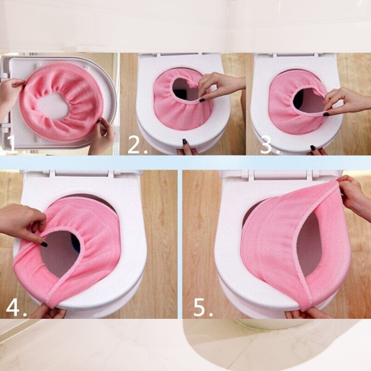 Bathroom Soft Thicker Warmer Stretchable Washable Cloth Toilet Seat Cover (1pc) thumbnail 7