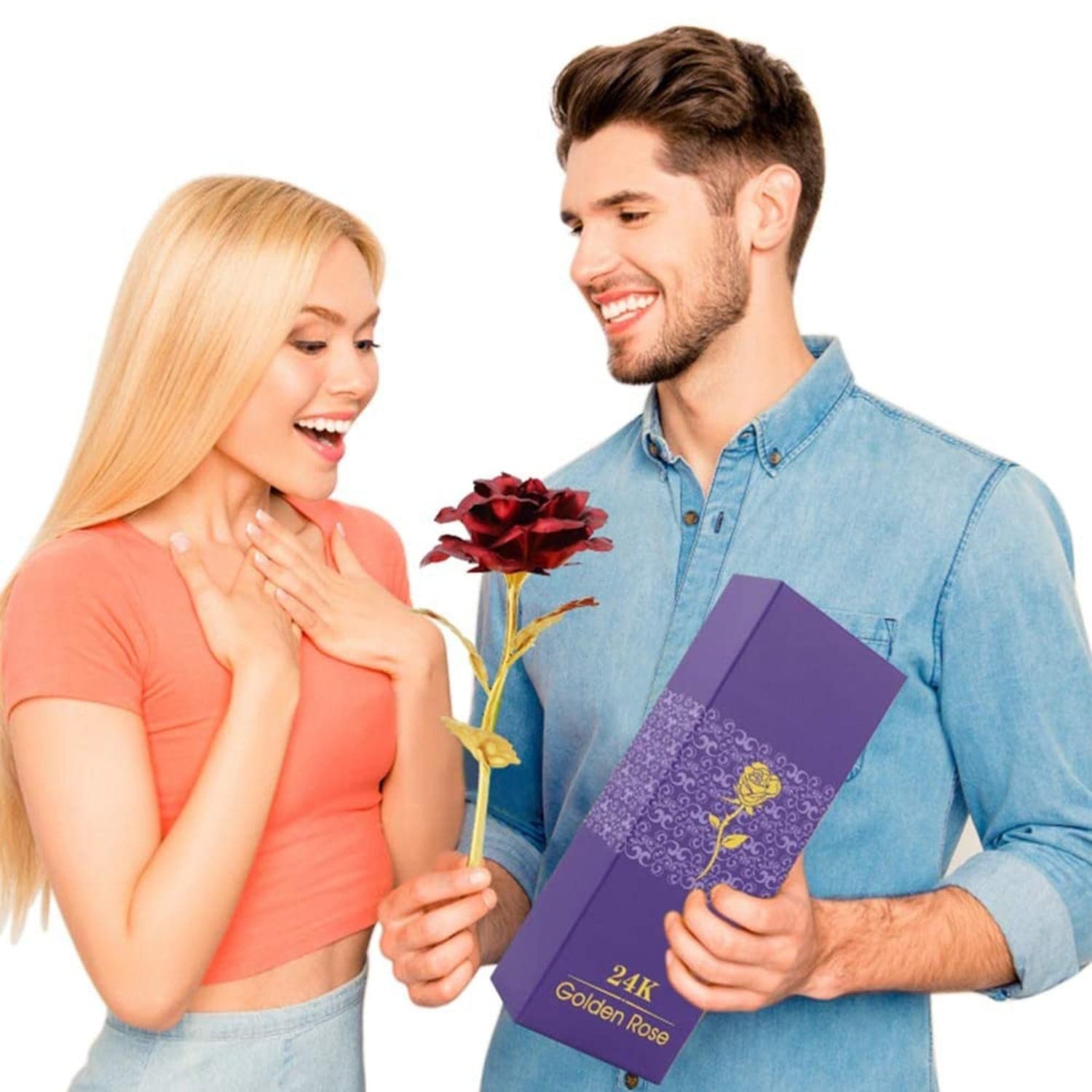 24K Gold Rose,Hicoosee Gold Foil Plated Rose With Love Stand And Gift Box For Anniversary, Birthday, Wedding , Christmas ,Thanks Giving thumbnail 3