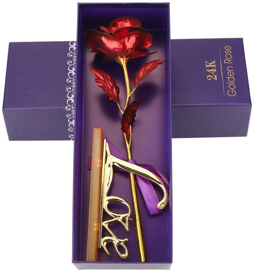 24K Gold Rose,Hicoosee Gold Foil Plated Rose With Love Stand And Gift Box For Anniversary, Birthday, Wedding , Christmas ,Thanks Giving thumbnail 4