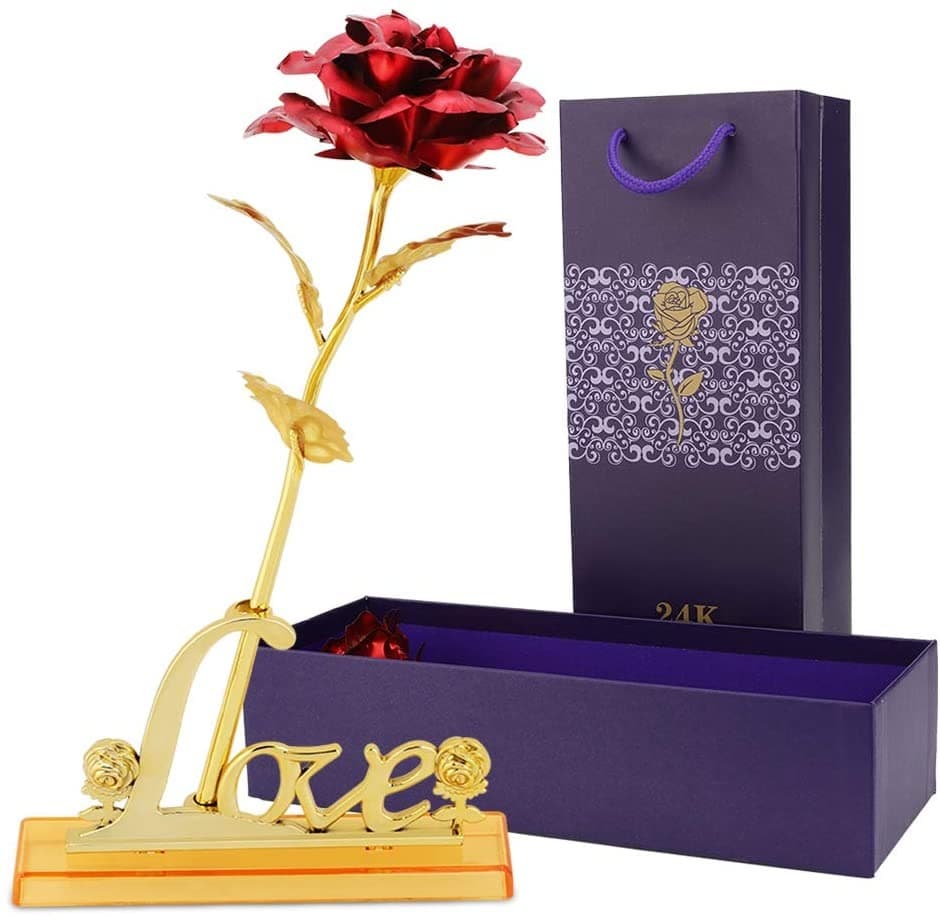 24K Gold Rose,Hicoosee Gold Foil Plated Rose With Love Stand And Gift Box For Anniversary, Birthday, Wedding , Christmas ,Thanks Giving thumbnail 5