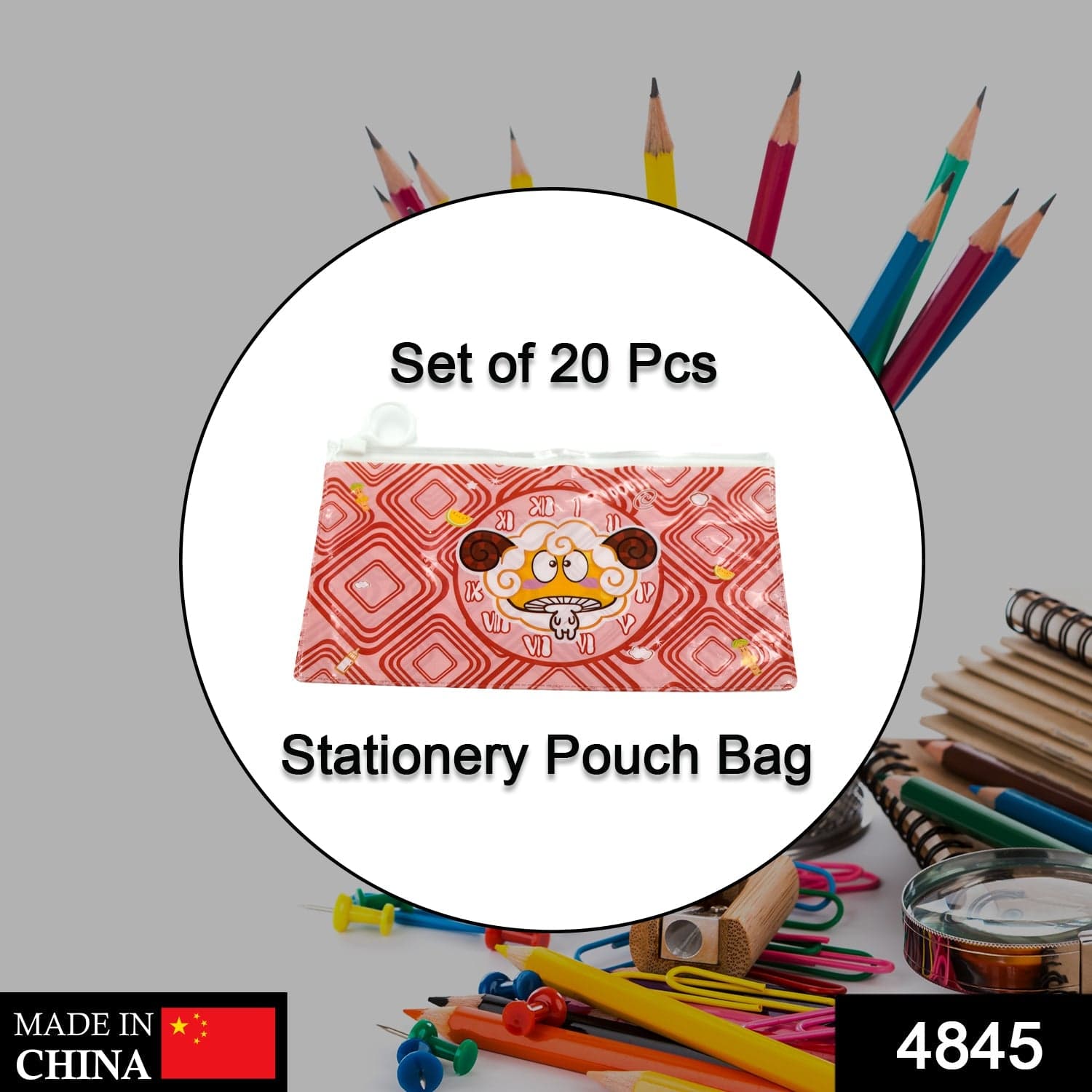 20 Pc Red Printed Pouch For Carrying Stationary Stuffs And All By The Students. thumbnail 2