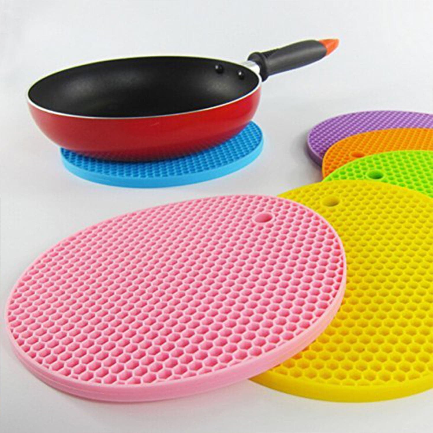 Silicon Hot Pot Mat Set - 4-Piece Heat-Resistant Trivets for Protecting Surfaces thumbnail 6