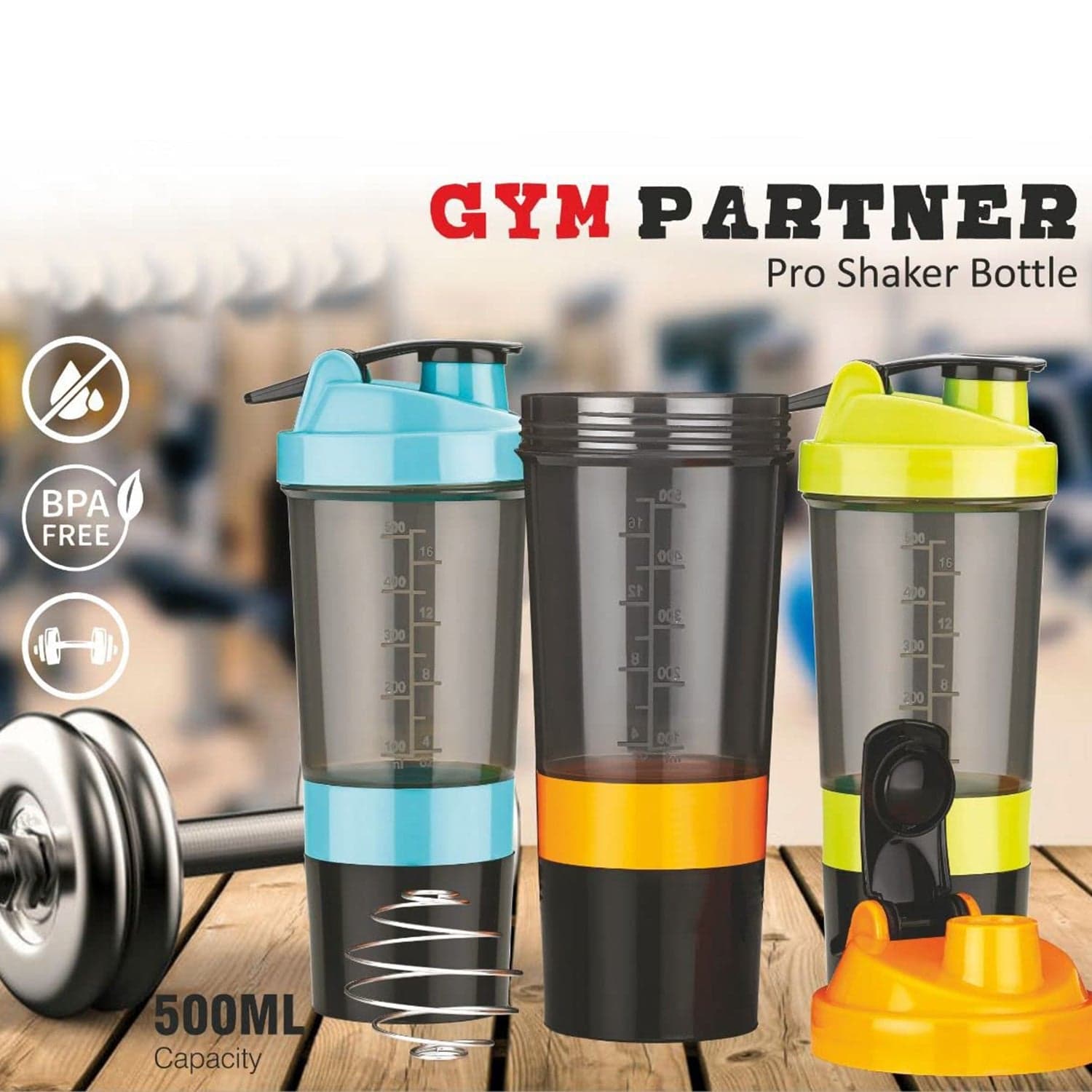 Gym Shaker Bottle & shakers for Protein Shake (1 Pc) thumbnail 3