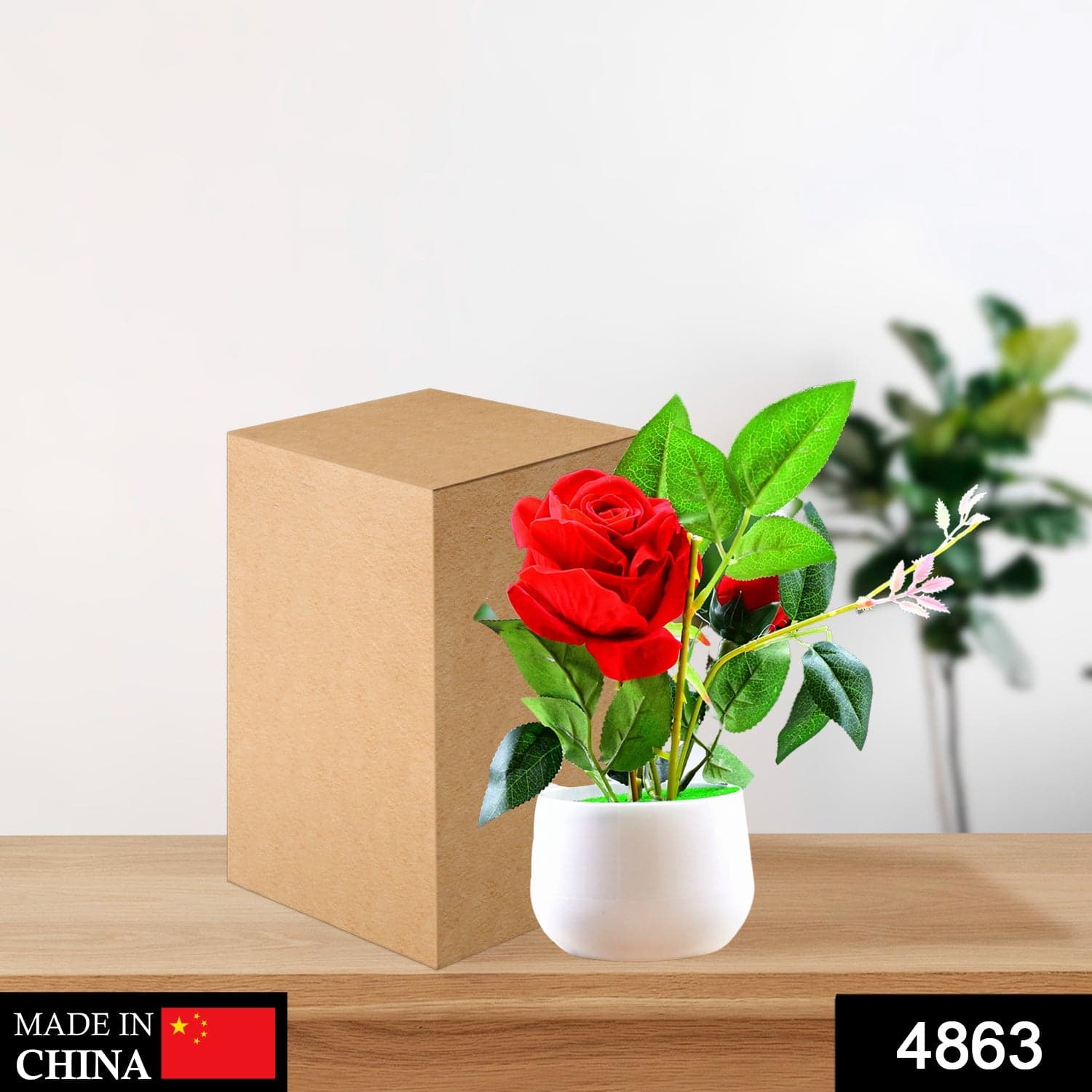 Artificial Rose Flower Plant With Pot, For Home Office Or Gift thumbnail 2