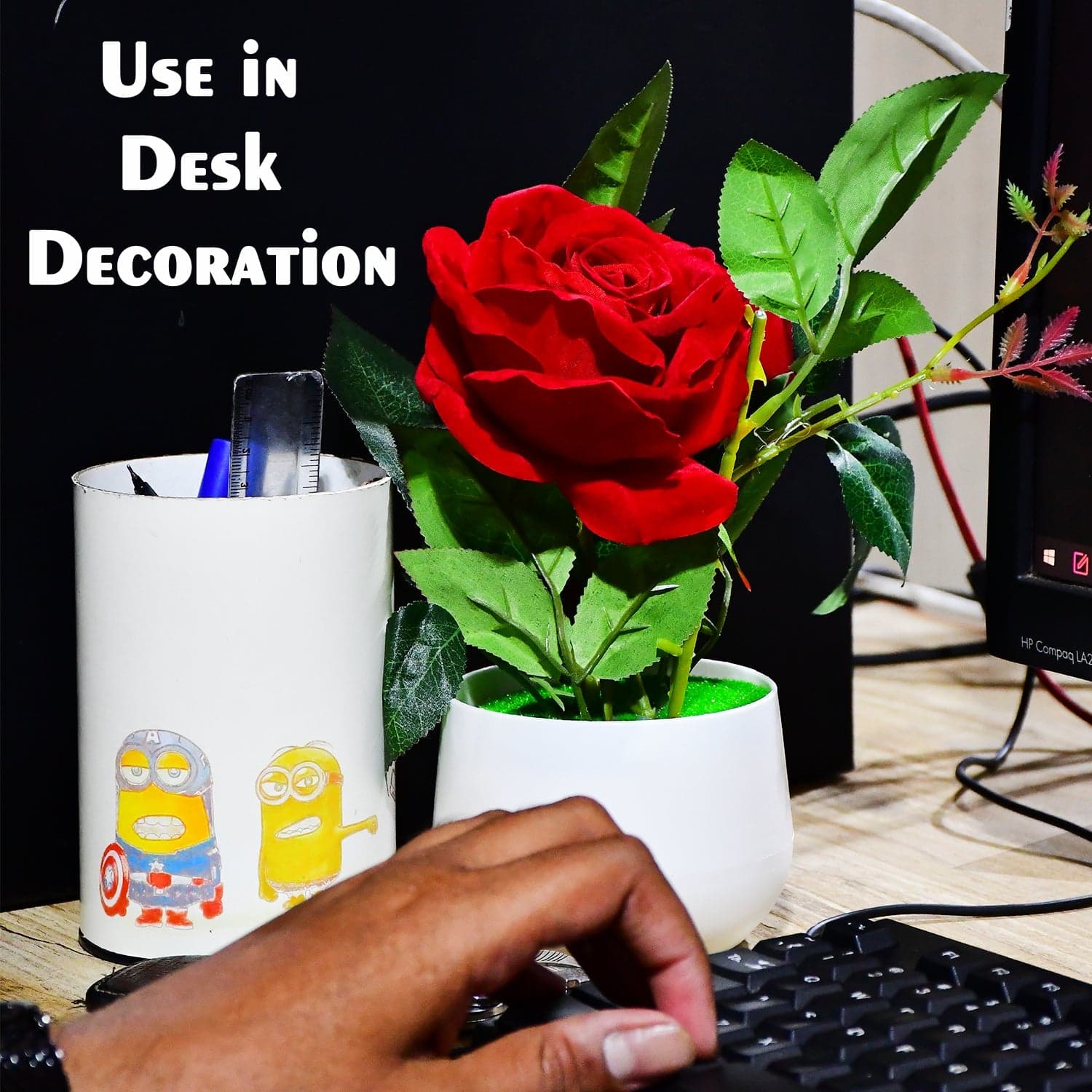 Artificial Rose Flower Plant With Pot, For Home Office Or Gift thumbnail 3