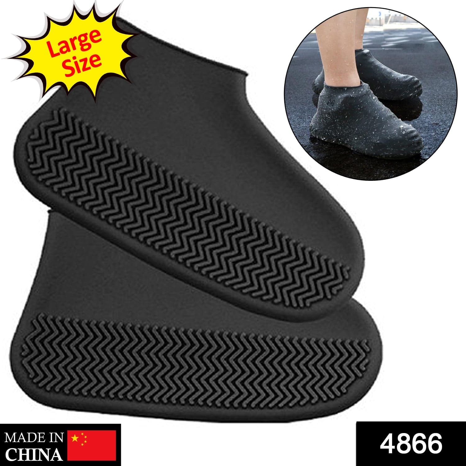 Non-Slip Silicone Rain Reusable Anti skid Waterproof Fordable Boot Shoe Cover ( Large ) thumbnail 2