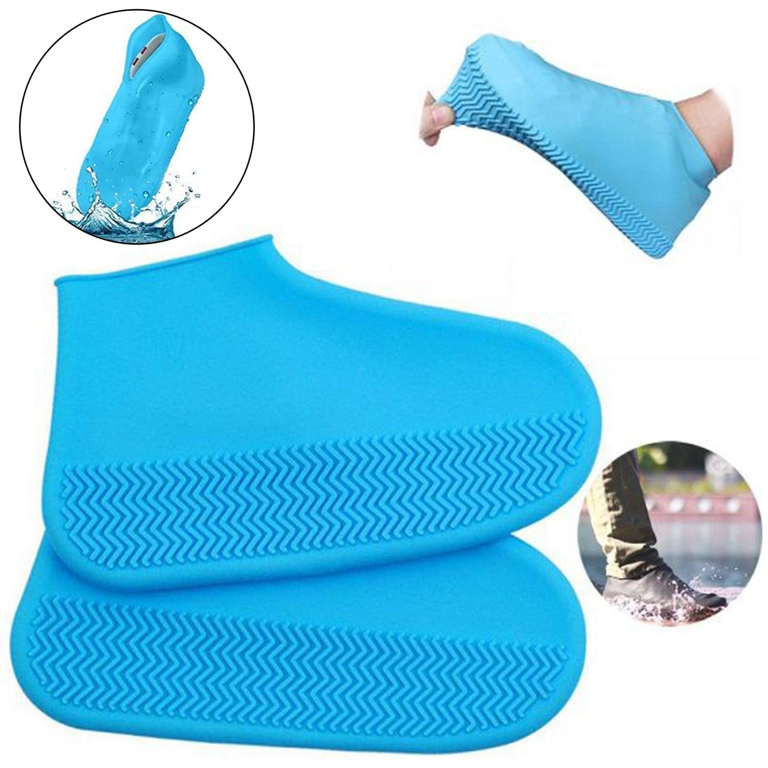 Non-Slip Silicone Rain Reusable Anti skid Waterproof Fordable Boot Shoe Cover (Mix Color) thumbnail 1