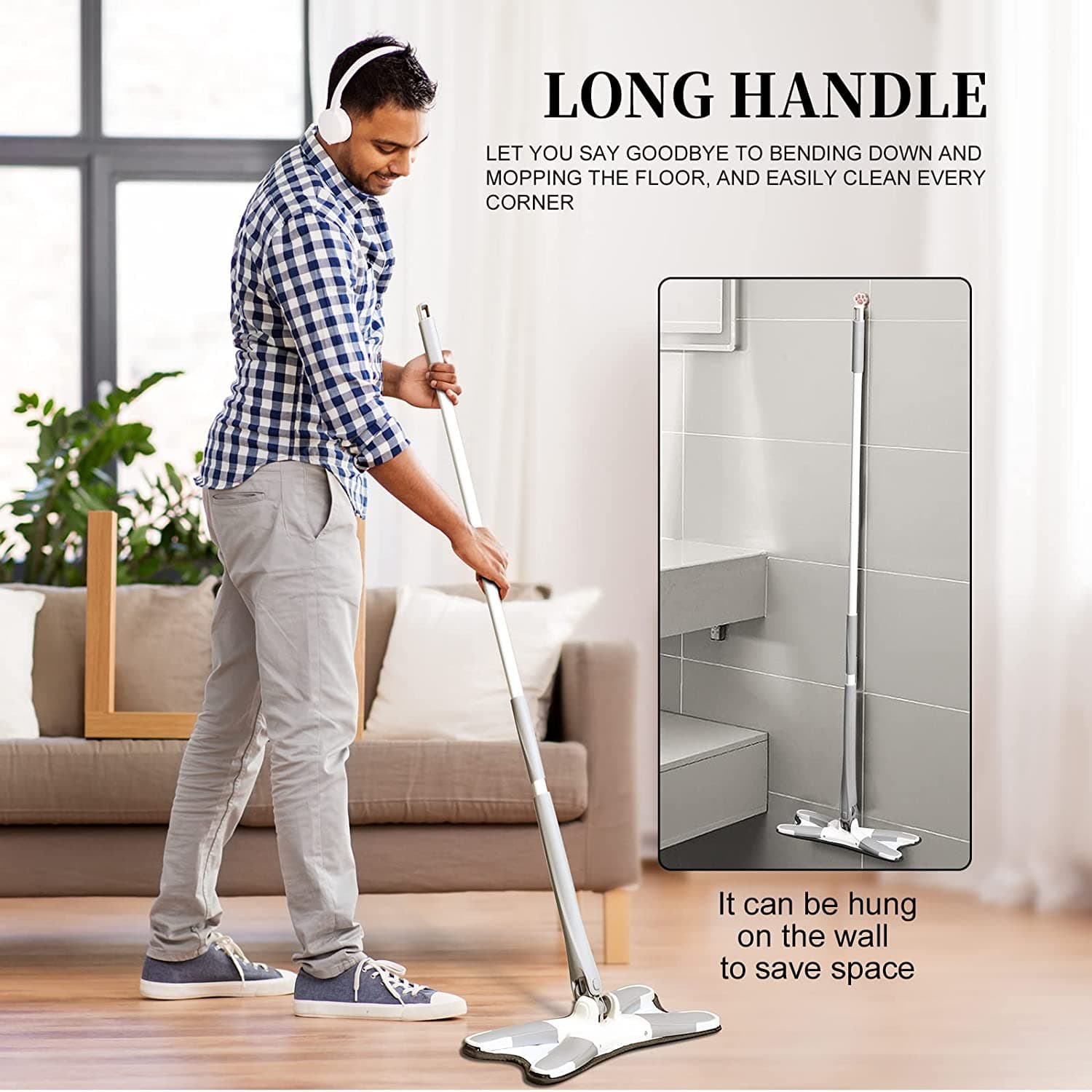 X Shape Mop Or Floor Cleaning Hands-Free Squeeze Microfiber Flat Mop System 360° Flexible Head thumbnail 11