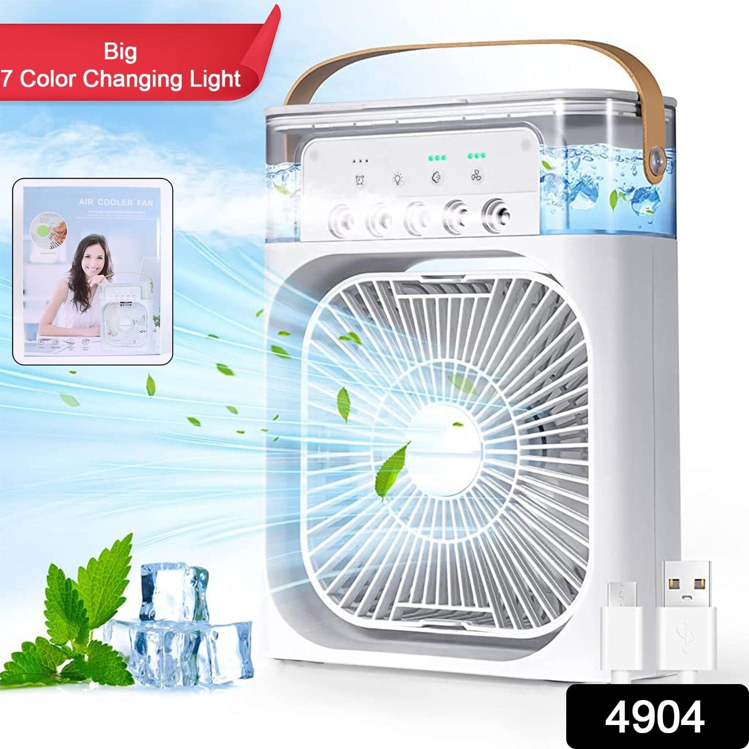 Portable Air Cooler Fan with 7-Color Light of Personal AC Fan thumbnail 2