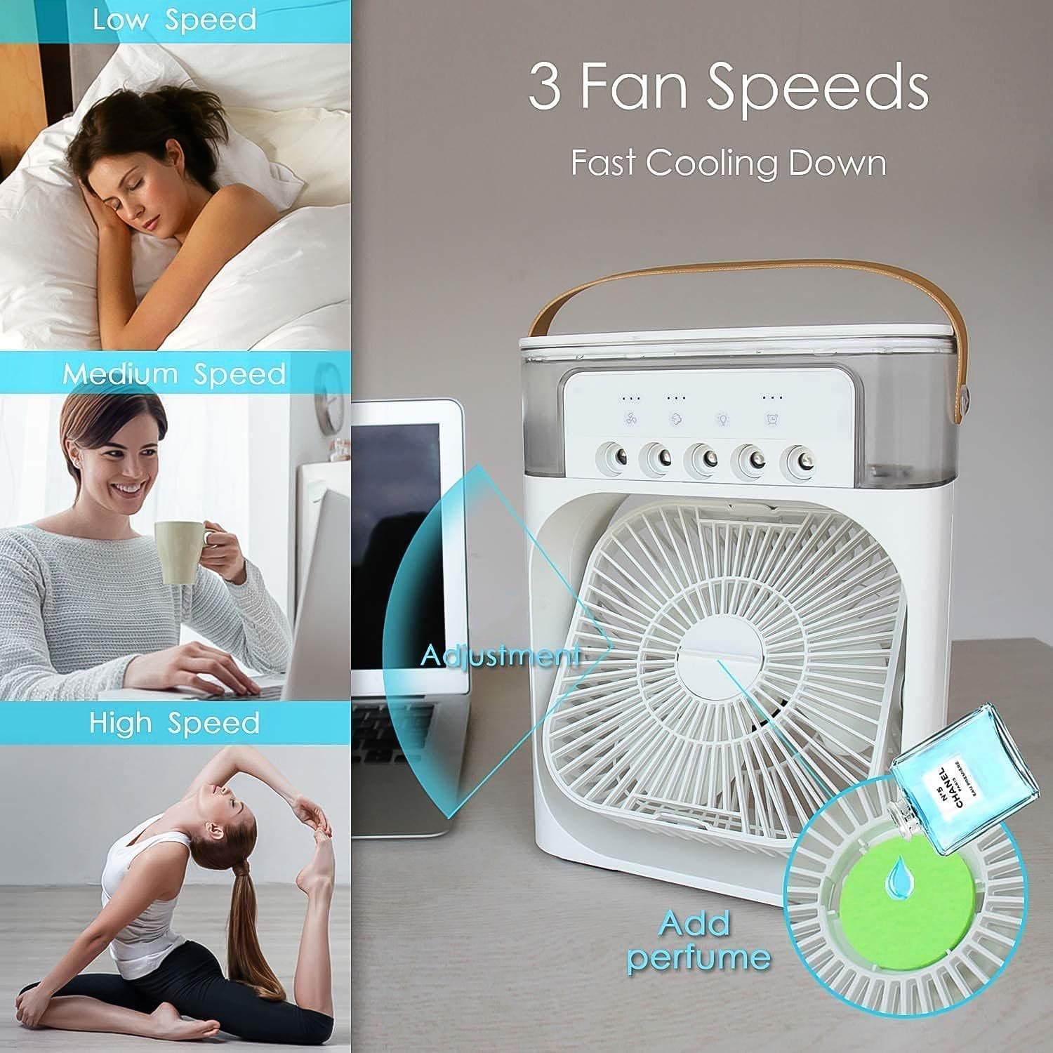 Portable Air Cooler Fan with 7-Color Light of Personal AC Fan thumbnail 4