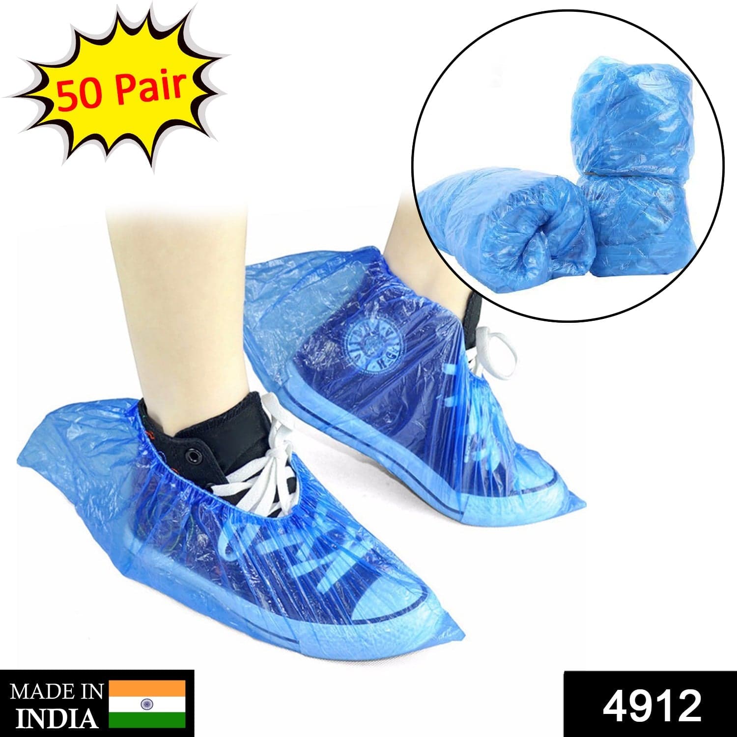 Type Plastic Elastic Top Disposable Shoe Cover for Rainy Season (50 Pairs) thumbnail 2