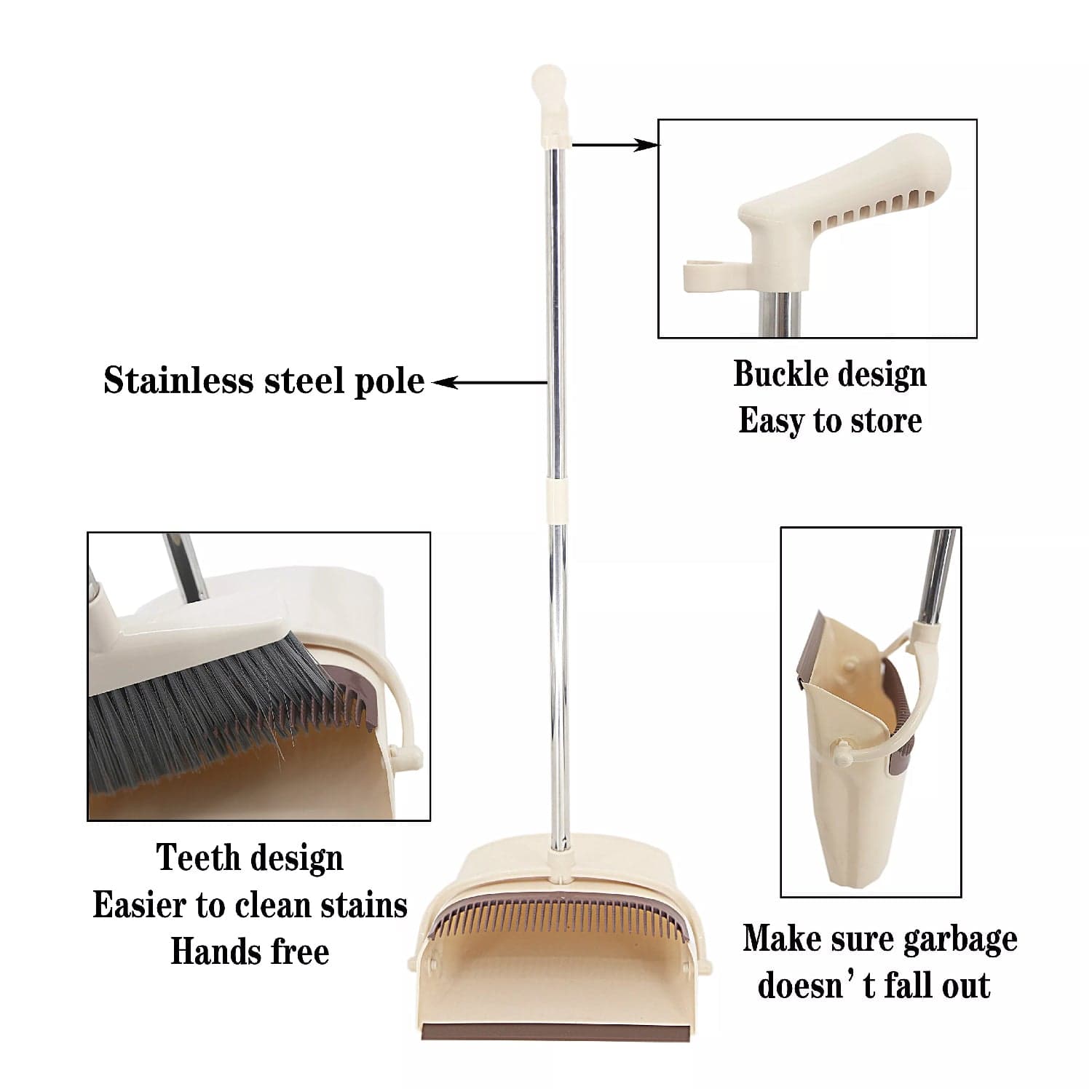 Handle Dustpan and Brush for Sweeping & Cleaning Dust Pan and Broom Handled, Supdi thumbnail 3