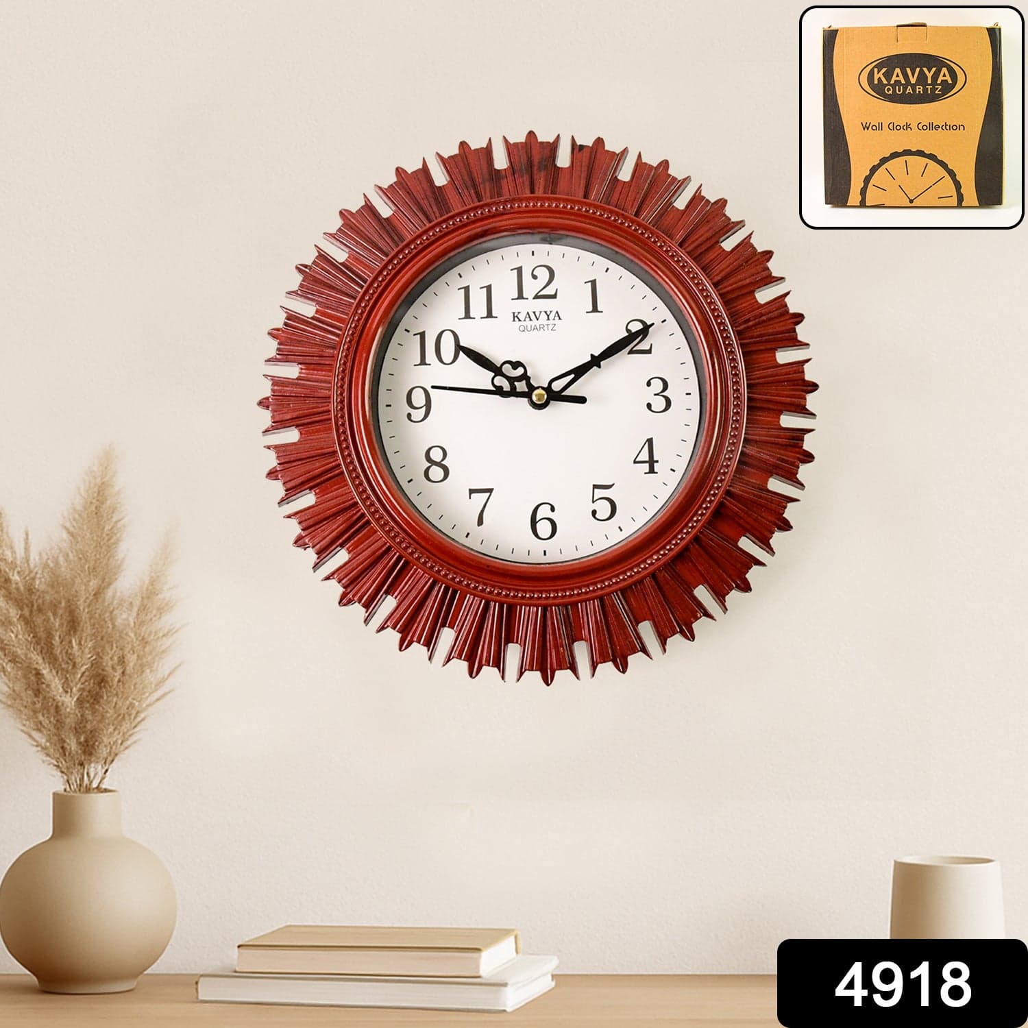 Wooden Look Round Wall Clock - Battery Operated, Easy-To-Read, Plastic Design For Home/Office thumbnail 2