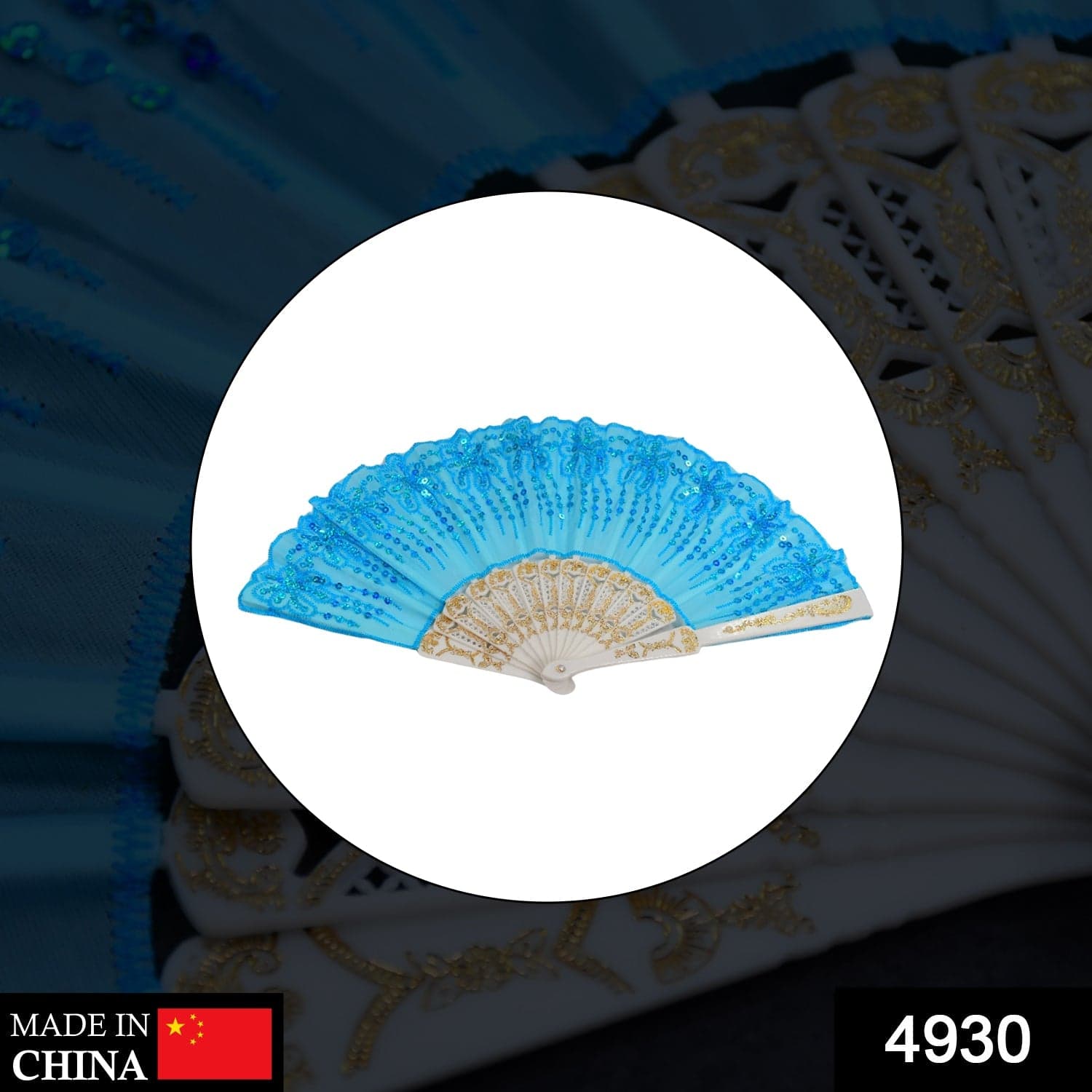 Hand Folding Fan, Chinese Vintage Style Handheld Fan with Fabric Sleeve thumbnail 2