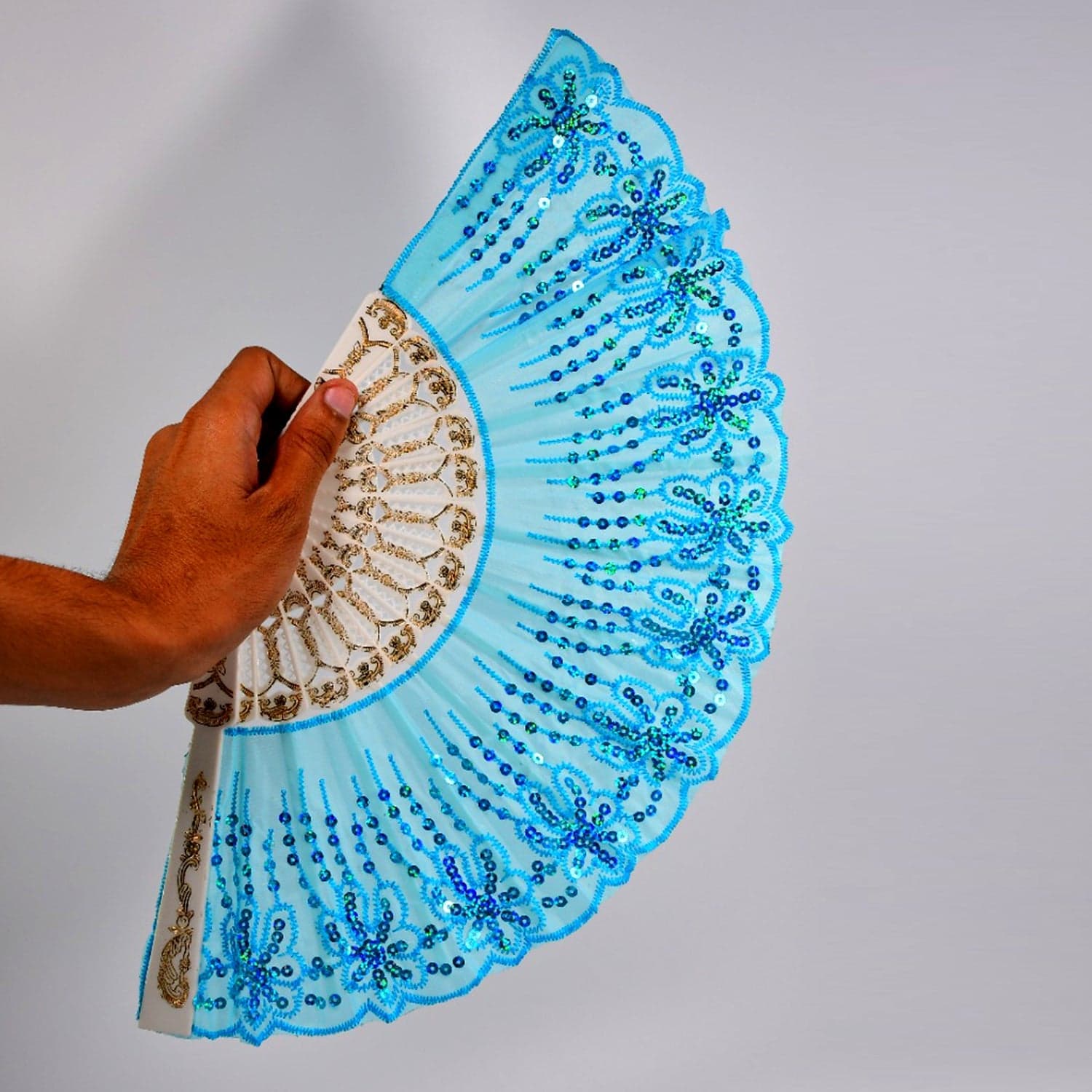 Hand Folding Fan, Chinese Vintage Style Handheld Fan with Fabric Sleeve thumbnail 5