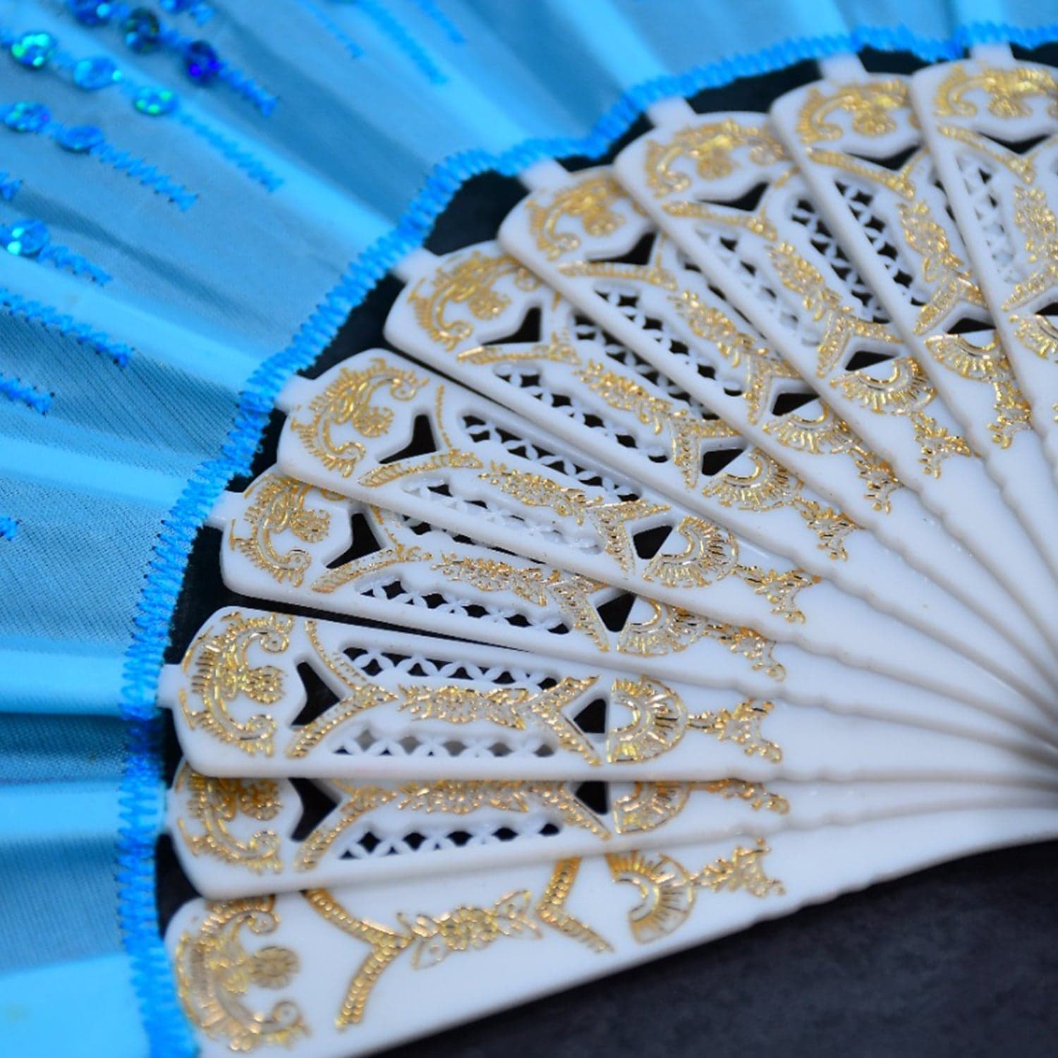Hand Folding Fan, Chinese Vintage Style Handheld Fan with Fabric Sleeve thumbnail 7