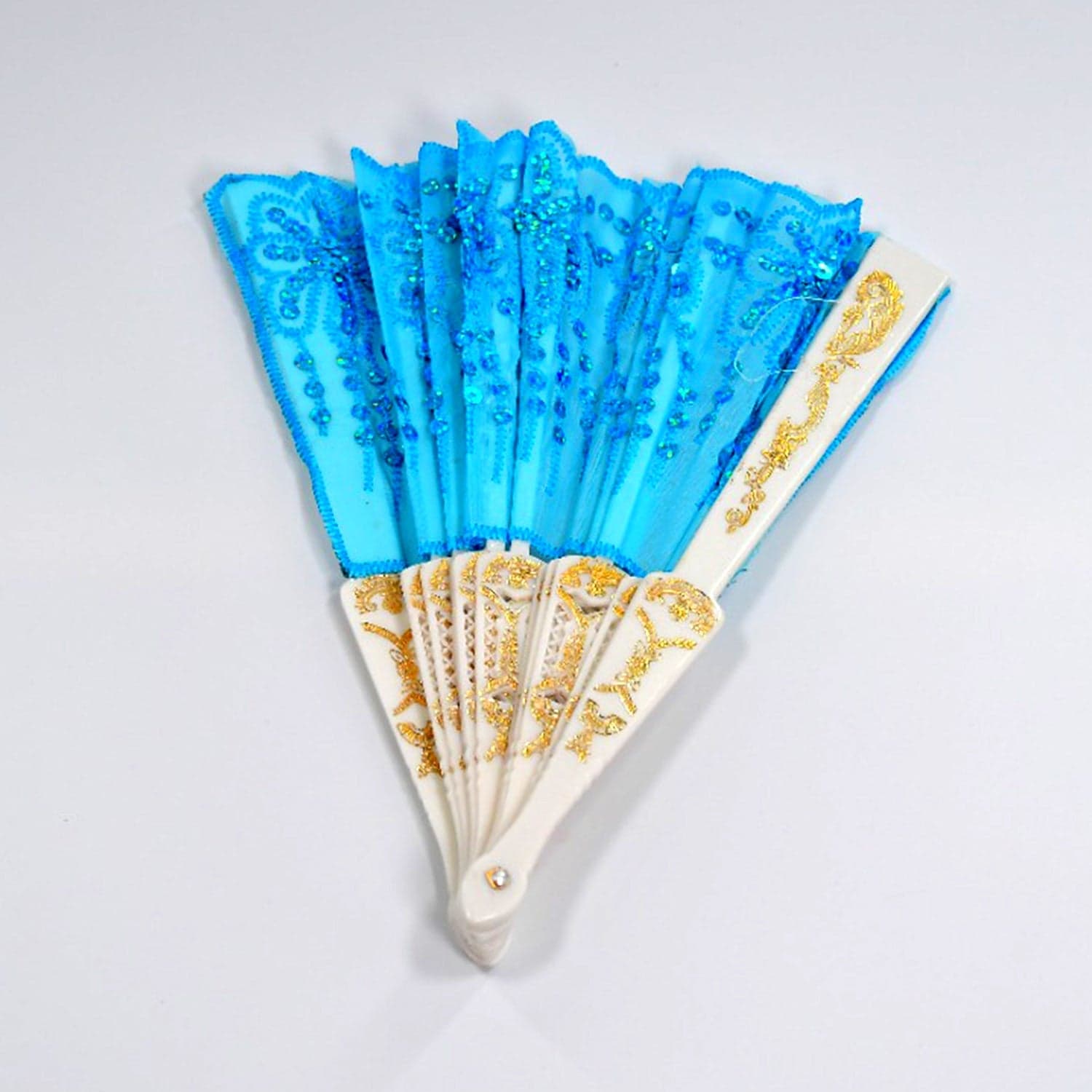 Hand Folding Fan, Chinese Vintage Style Handheld Fan with Fabric Sleeve thumbnail 8