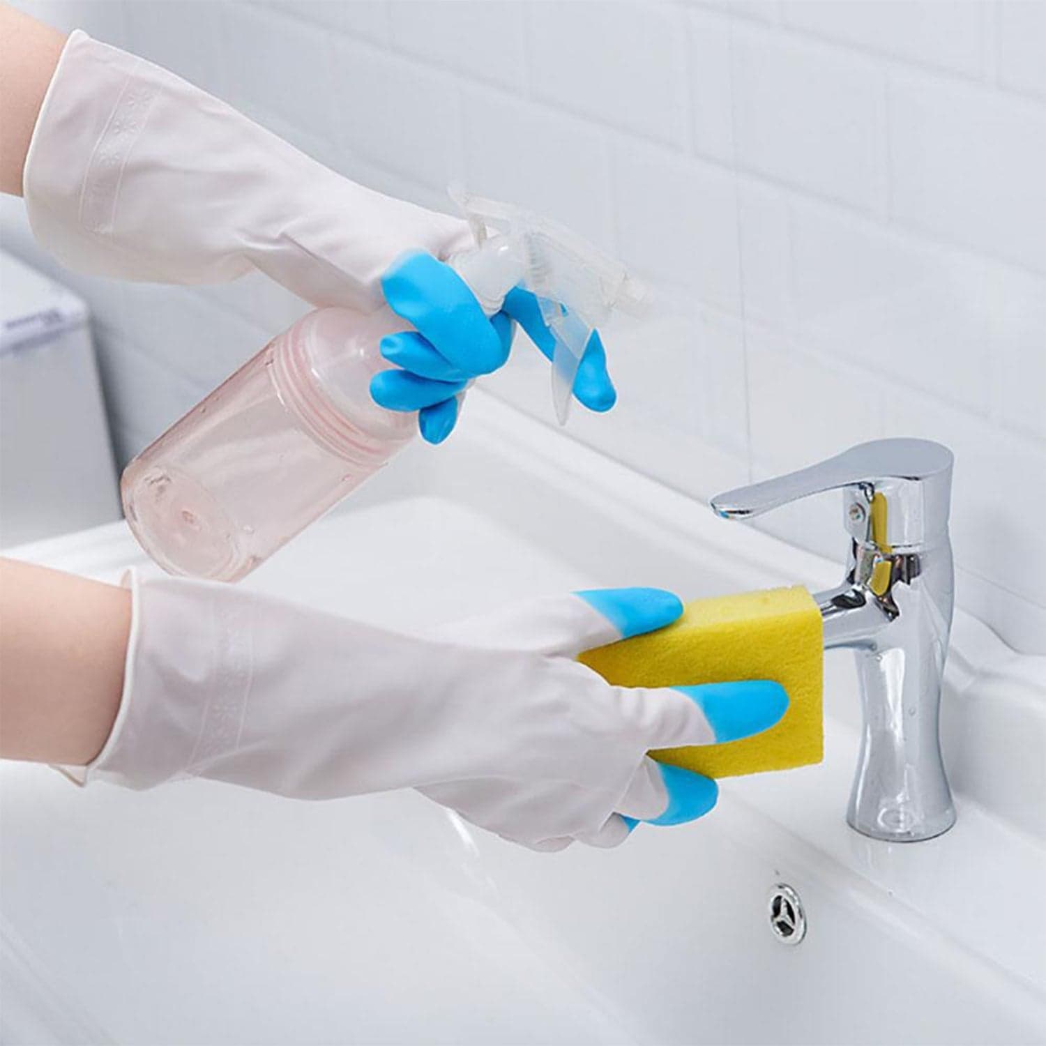 Reusable Rubber Latex PVC Flock lined Elbow Length Hand Gloves cleaning gloves thumbnail 5