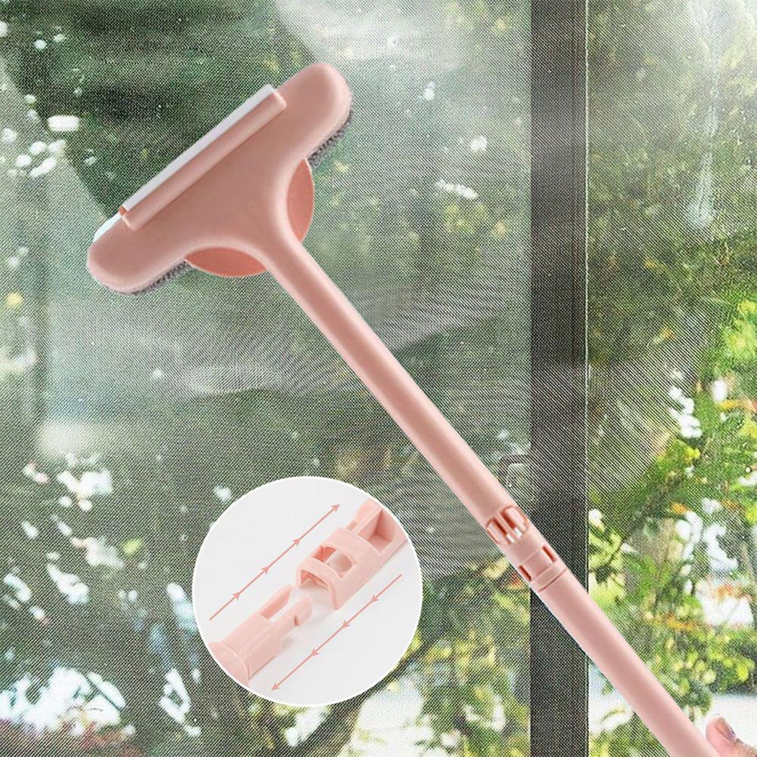 Brush 2 In 1 Mesh Cleaning Brush & Wiper With Extended Handle Window Cleaning Brush Net Cleaner thumbnail 1