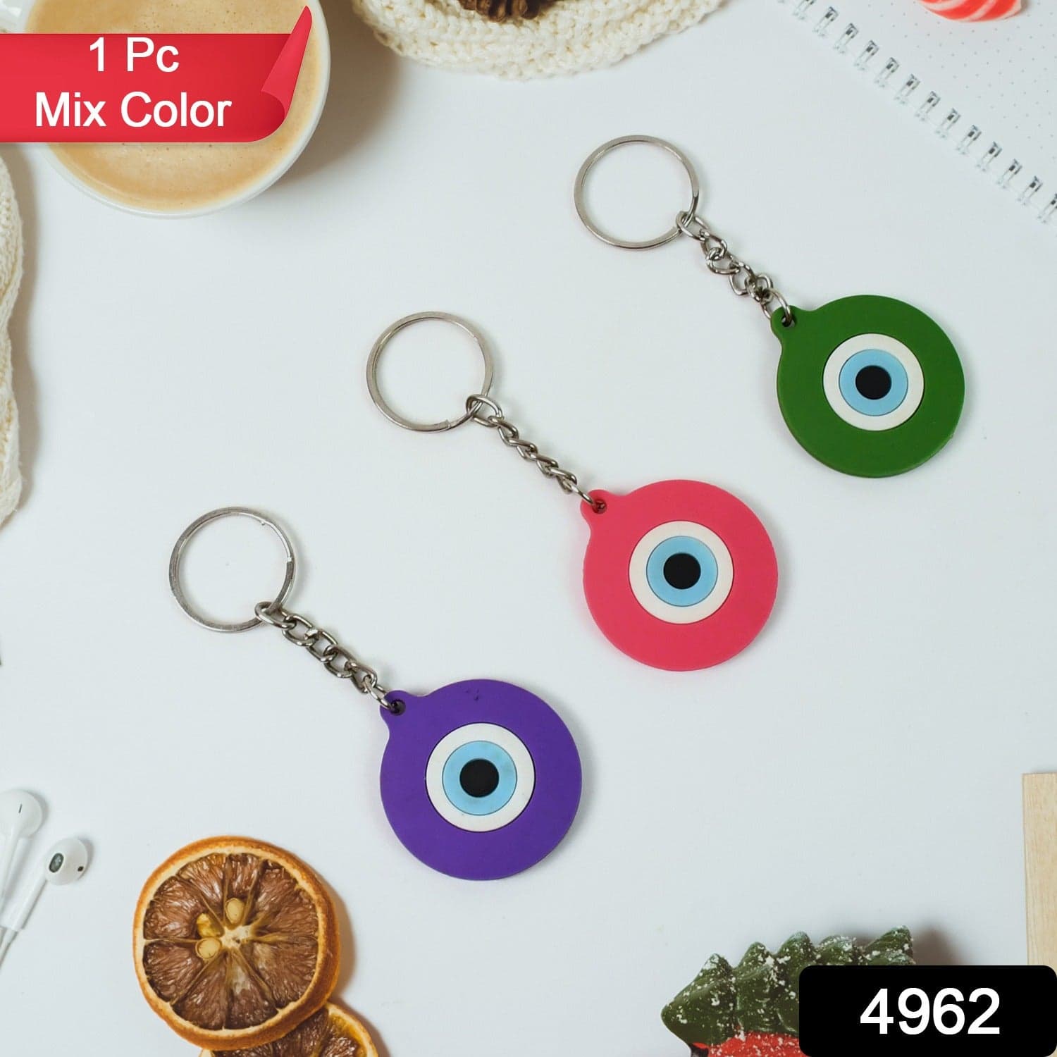 Evil Eye Rubber / Silicone Keychain (1 Pc / Mix Color) thumbnail 2