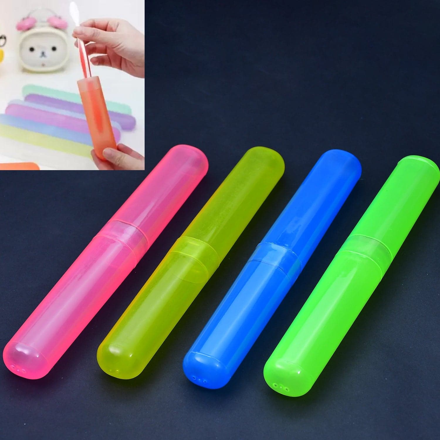 4-Piece Anti-Bacterial Plastic Toothbrush Cover Set of Travel Holder Cases thumbnail 1