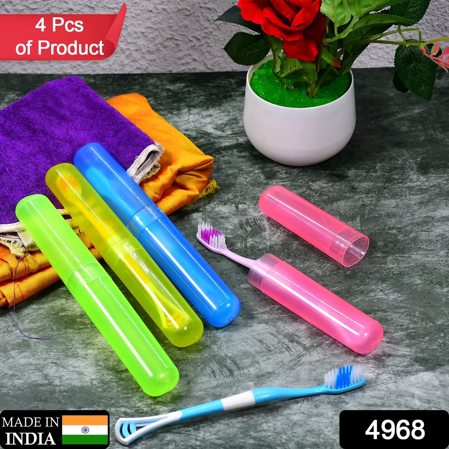 4-Piece Anti-Bacterial Plastic Toothbrush Cover Set of Travel Holder Cases thumbnail 2
